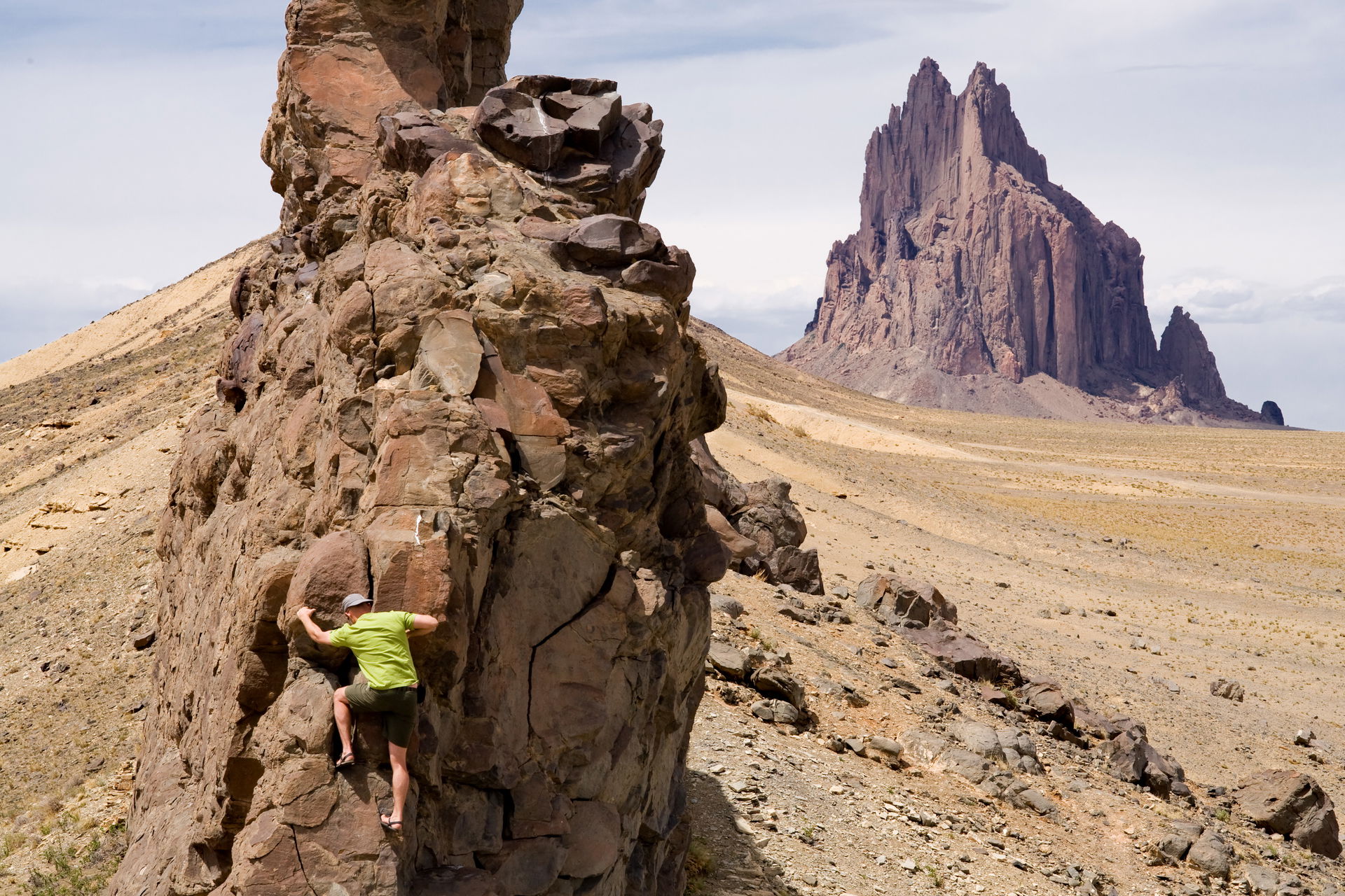 Shiprock with Gregory Penn, seen from near BIA route 13, 36.640…