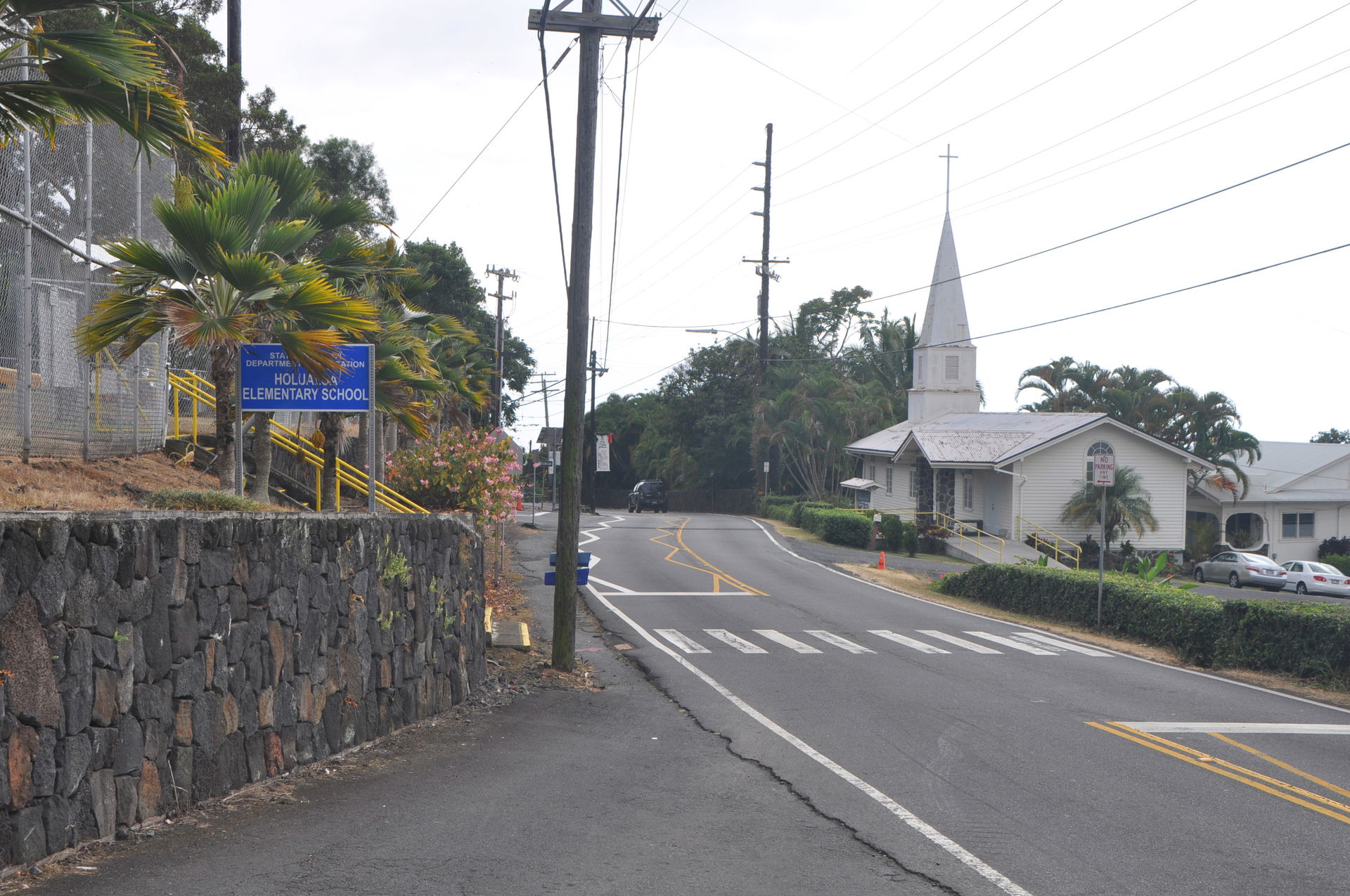 Holualoa, Hawaii, USA, on Hawaii Route 180 - School and Church