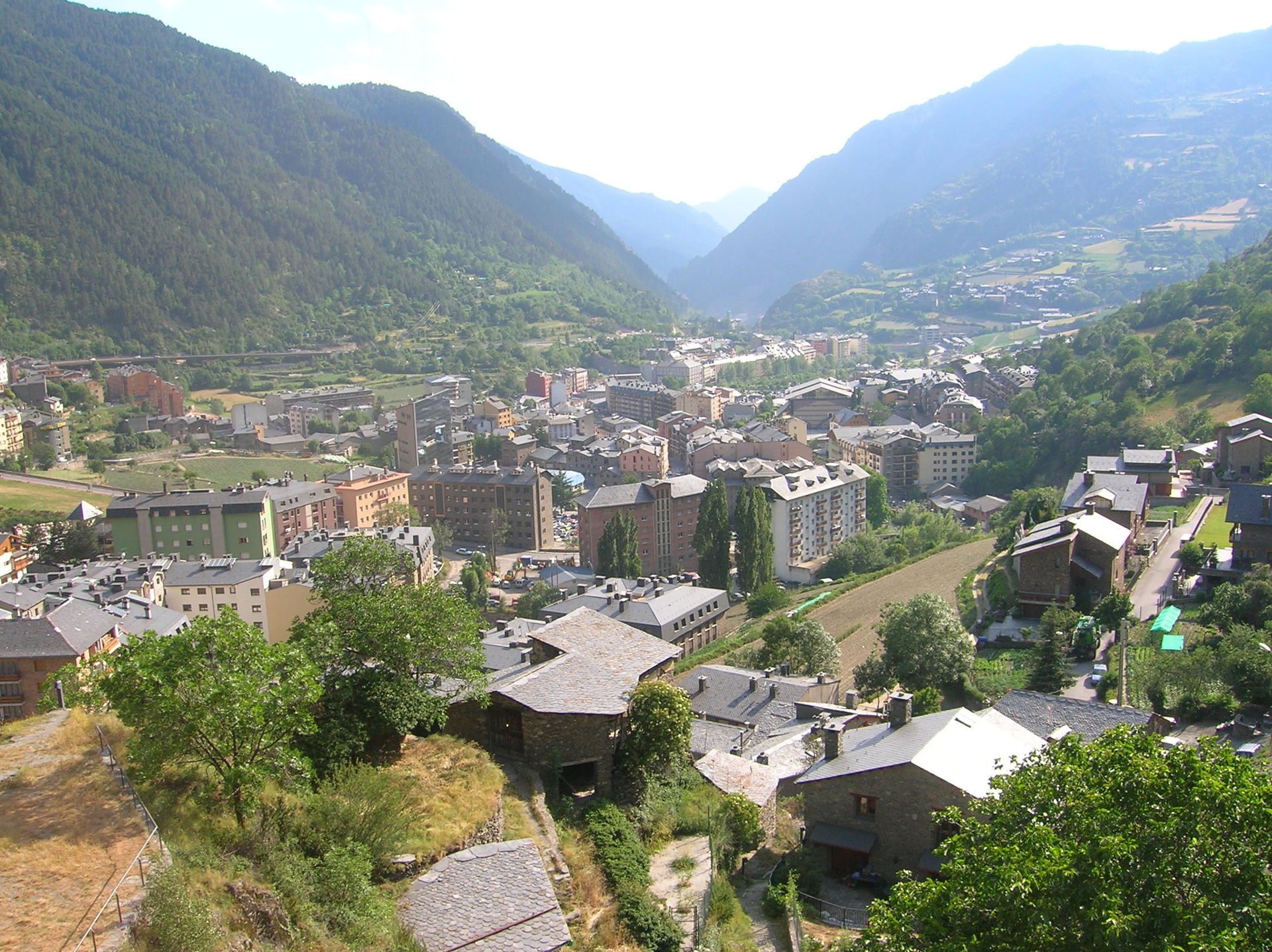 The town of Encamp, Andorra, looking south across the valley of…