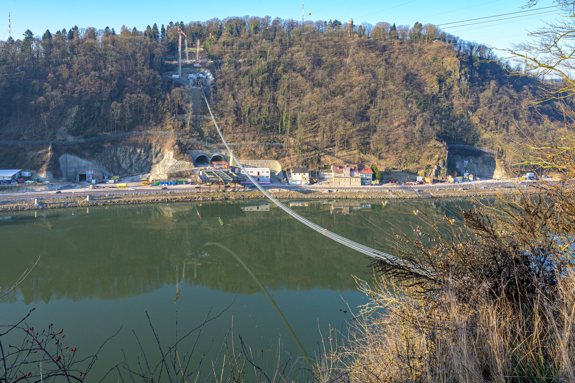 Baustelle der Vierten Linzer Donaubrücke am 10.3.2022