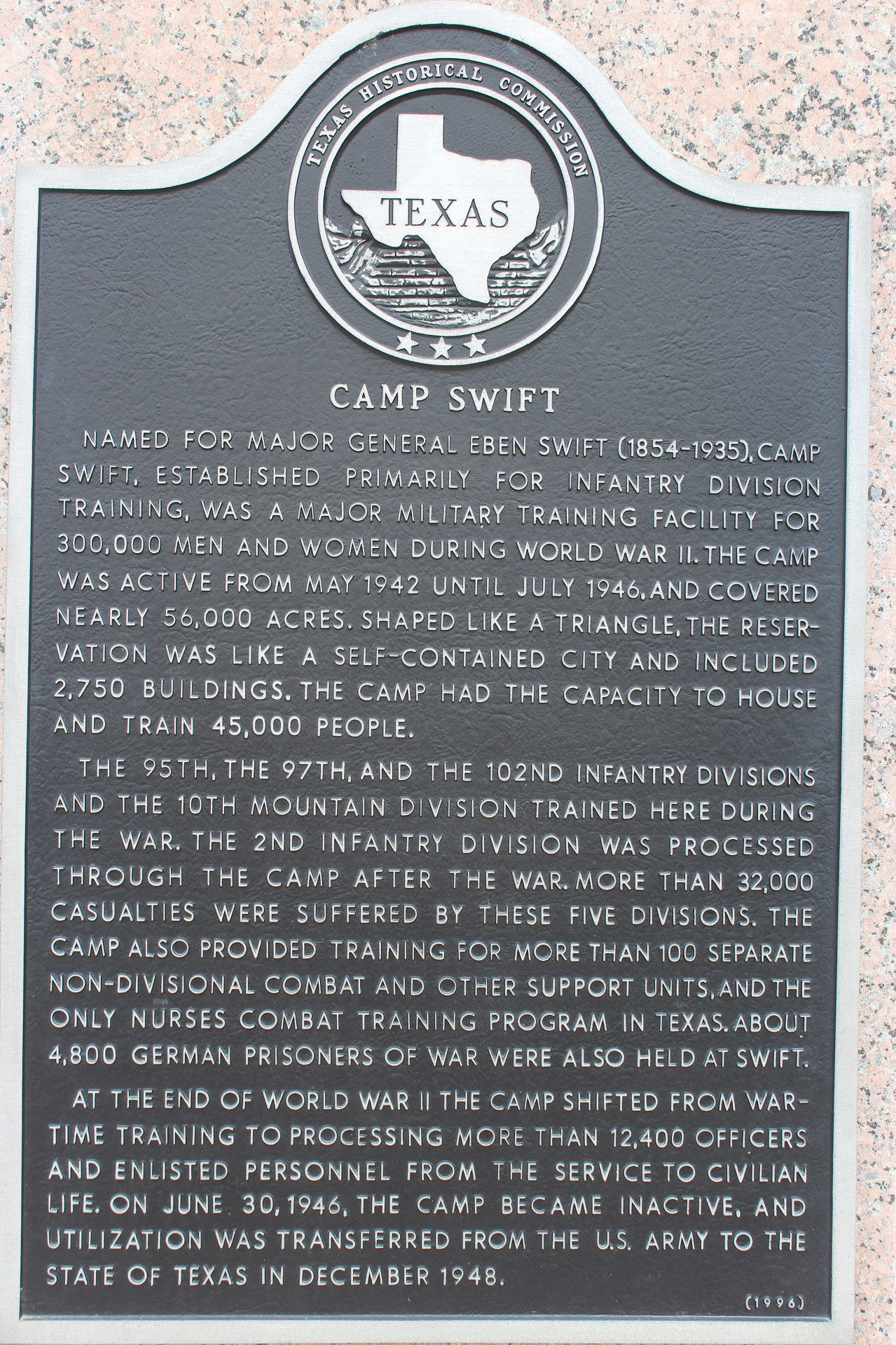Camp Swift. Named for Major General Eben Swift (1854-1935), Cam…