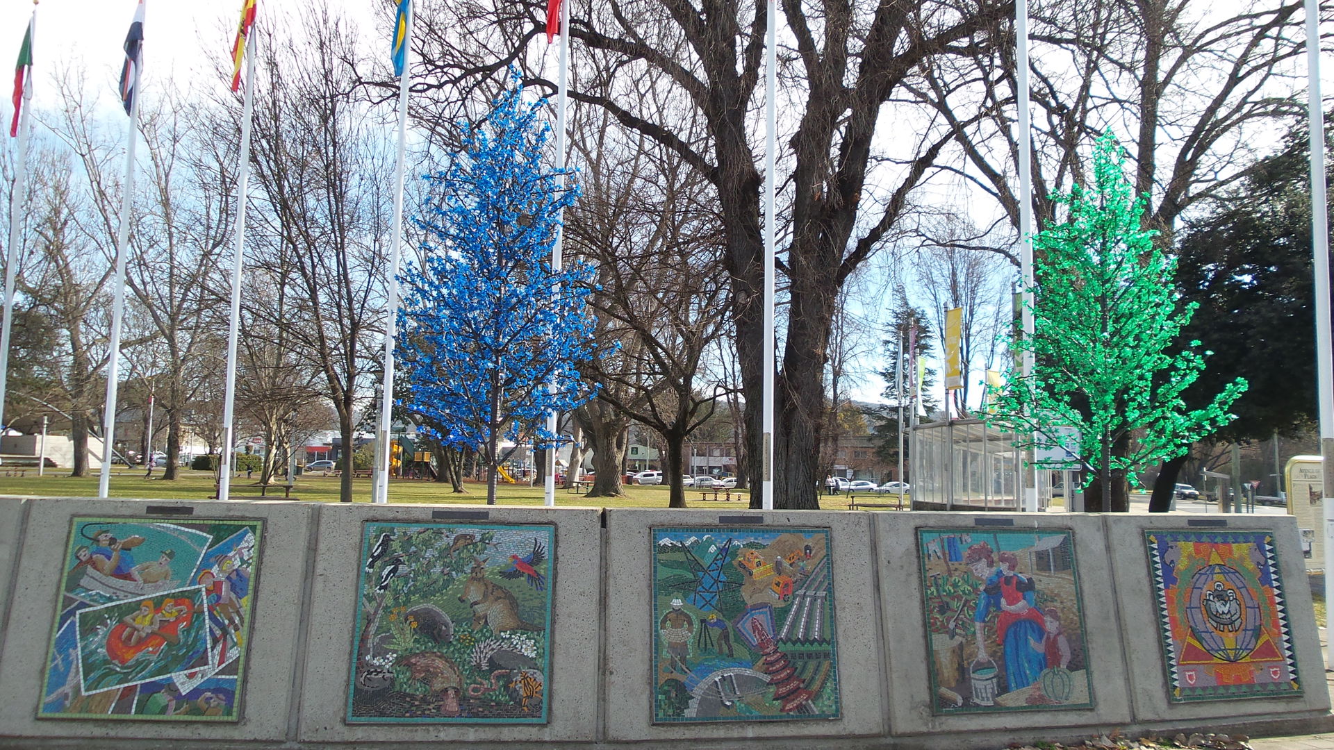Five pieces in the "Cooma-Monaro timewalk" in Centennial Park. …