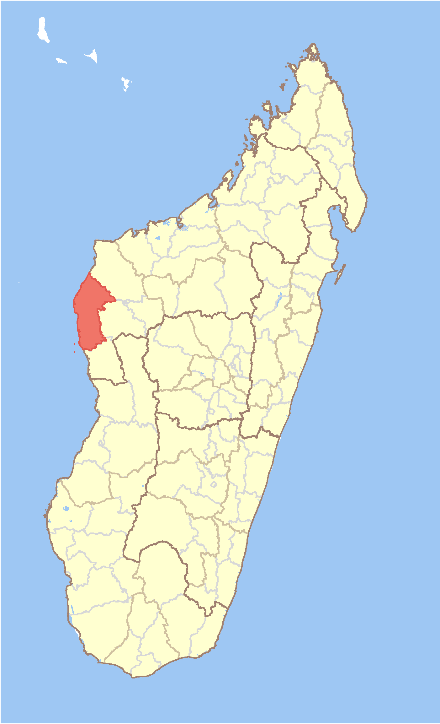 Map of Madagascar with Maintirano District highlighted