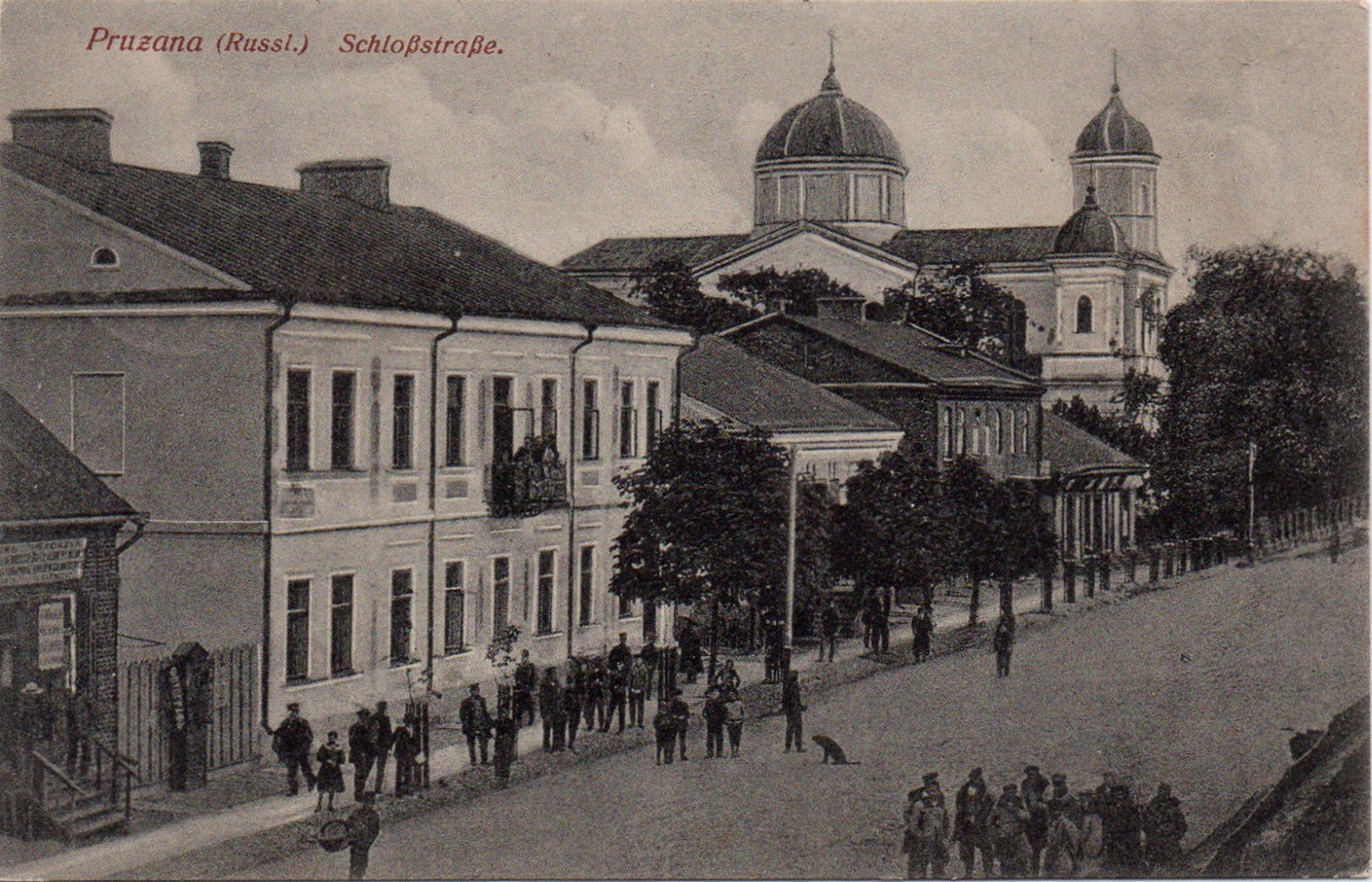 A postcard of the Pračyśćienskaja Church along Castle Street in…