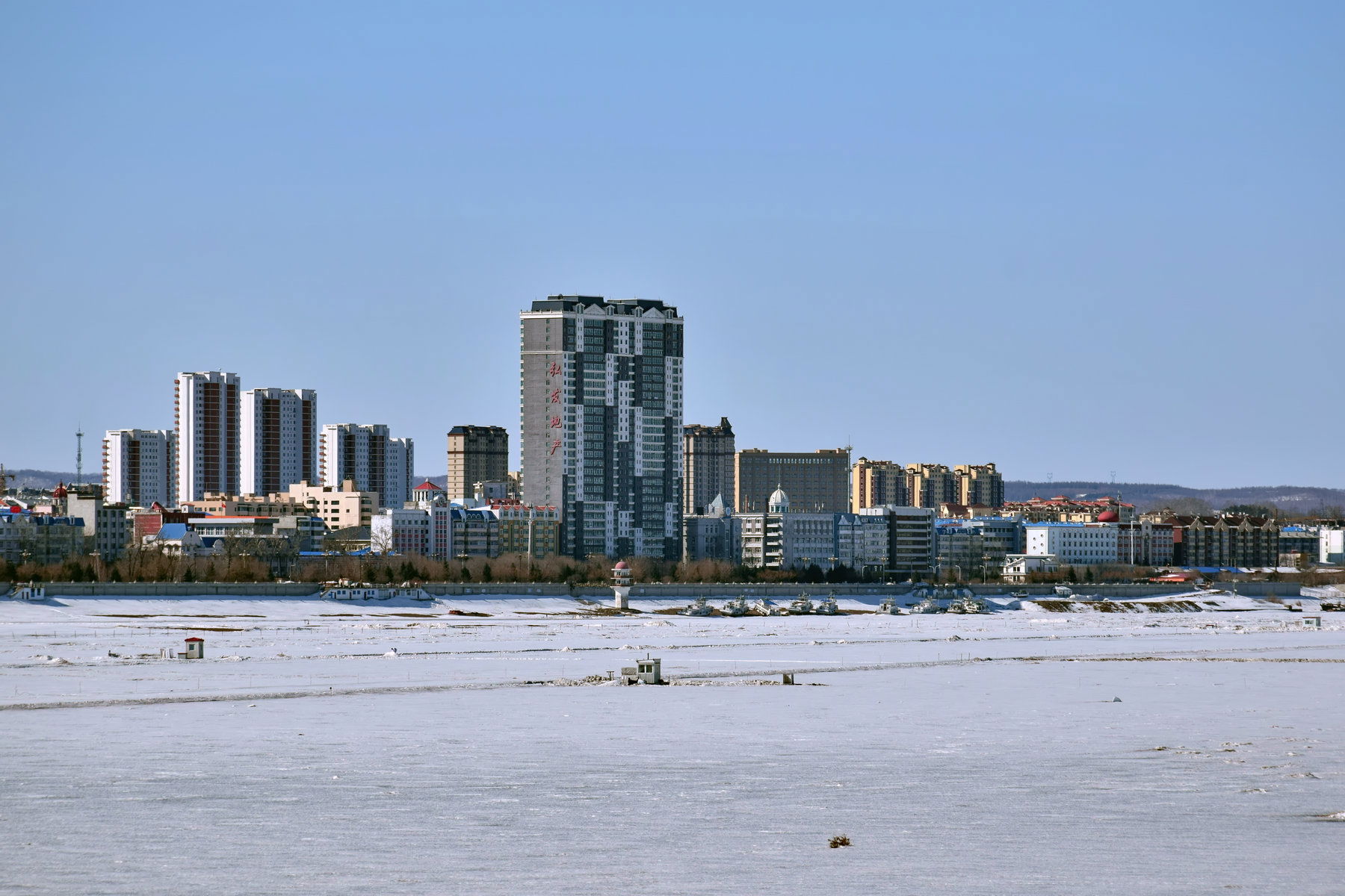 Amur River & Heihe, China, view from Blagoveshchensk, Russia