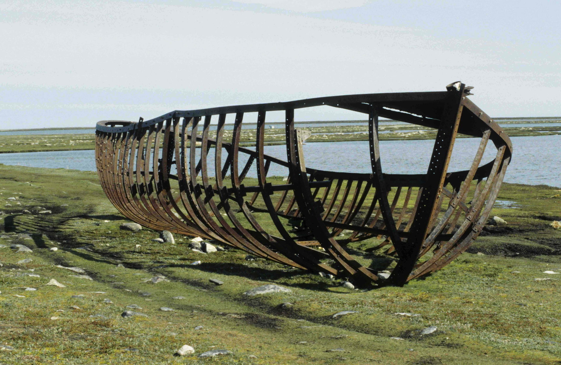 Iron frame of supply ship Qulaittuq (“boat without roof“), in t…