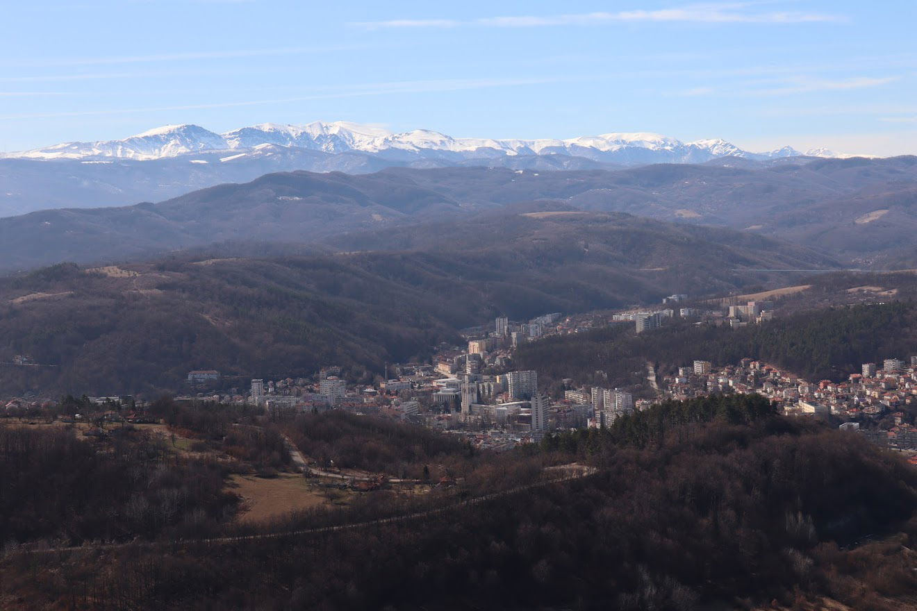 Gabrovo from above with mountains in the background