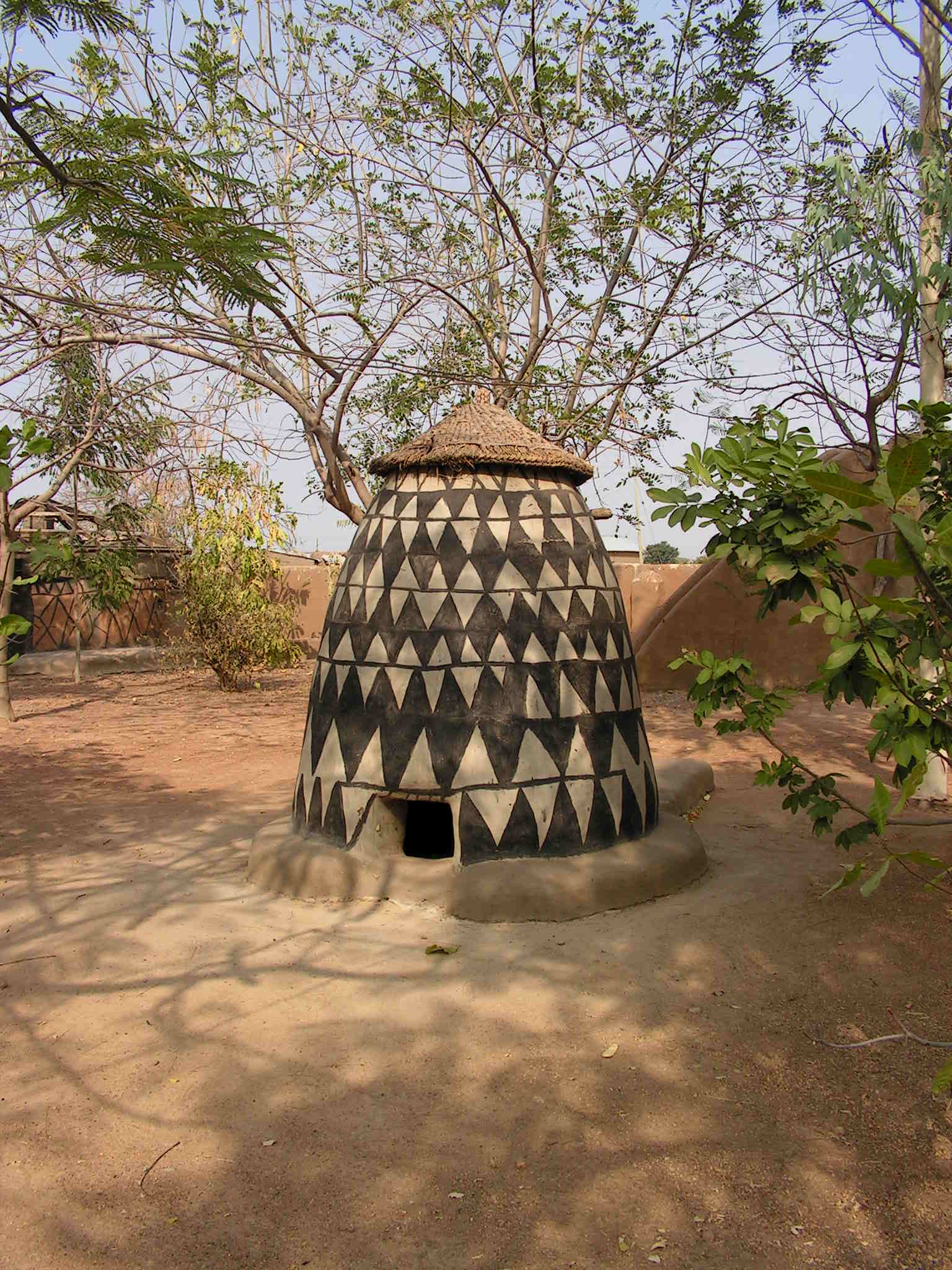 A black and white geometric pattern has been painted on the out…