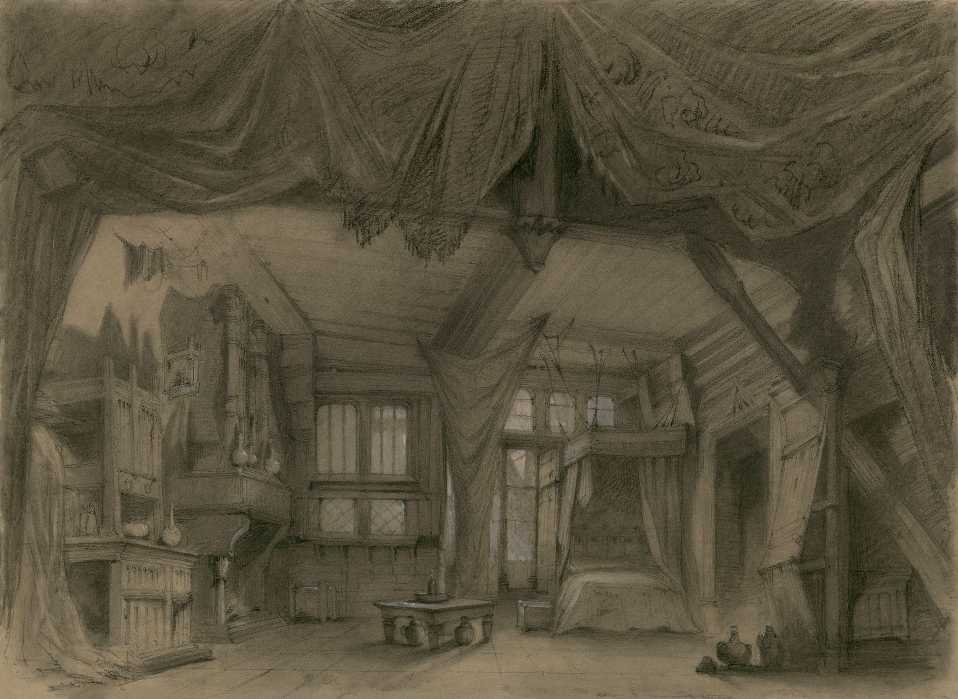 Sketch for the set of Act III, Scene 2 of La Esmeralda, an oper…