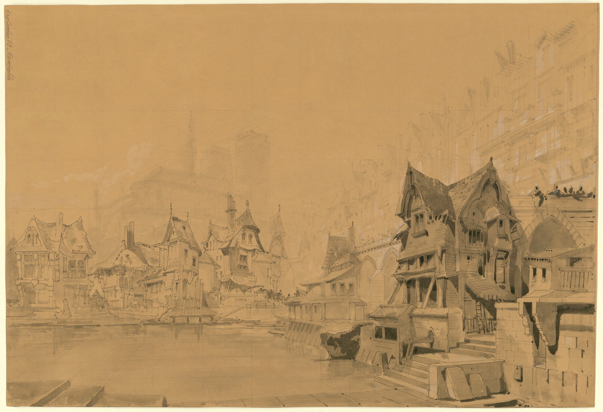 Sketch for the set of Act III, Scene 1 of La Esmeralda, an oper…