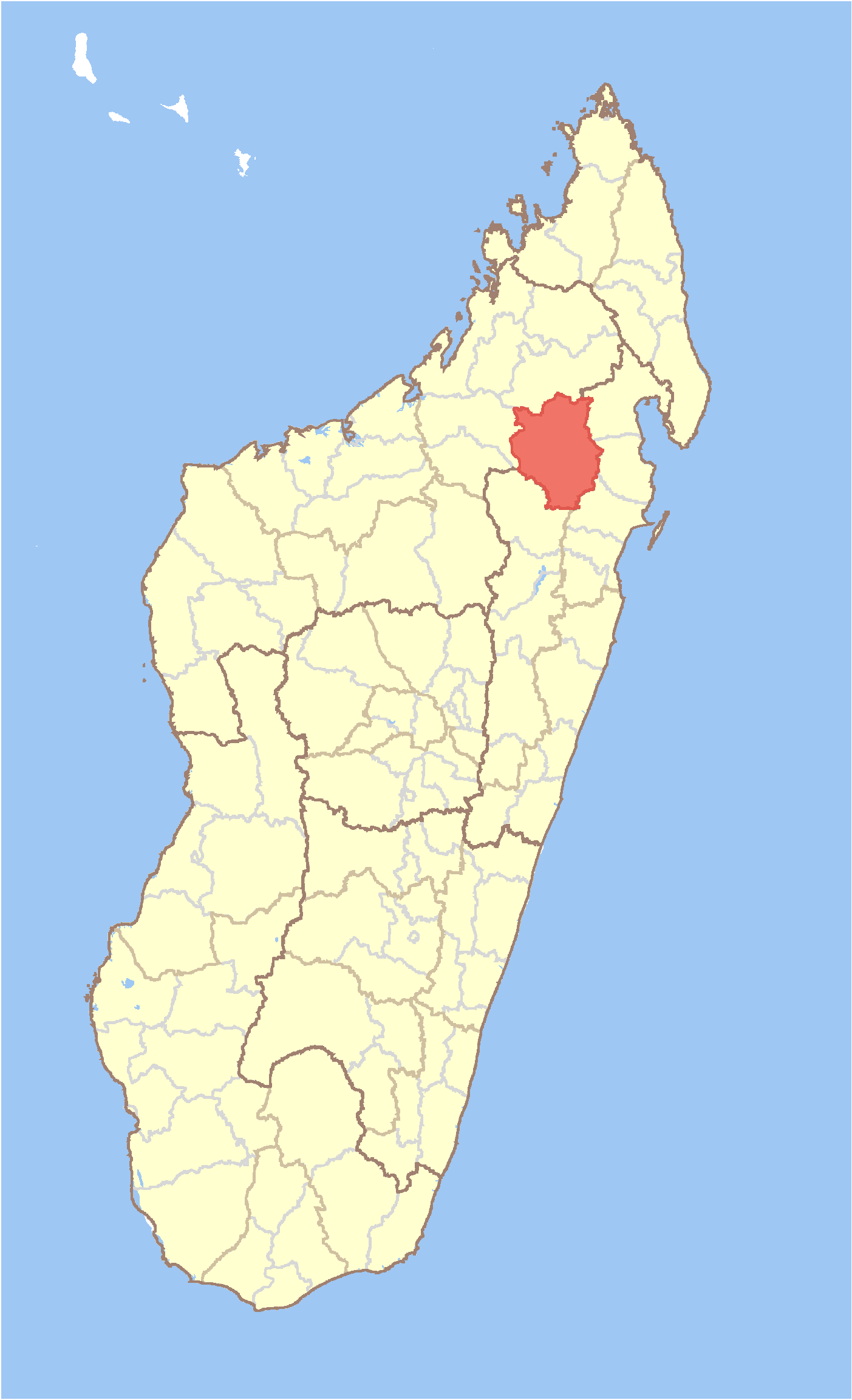 Map of Madagascar with Mandritsara District highlighted