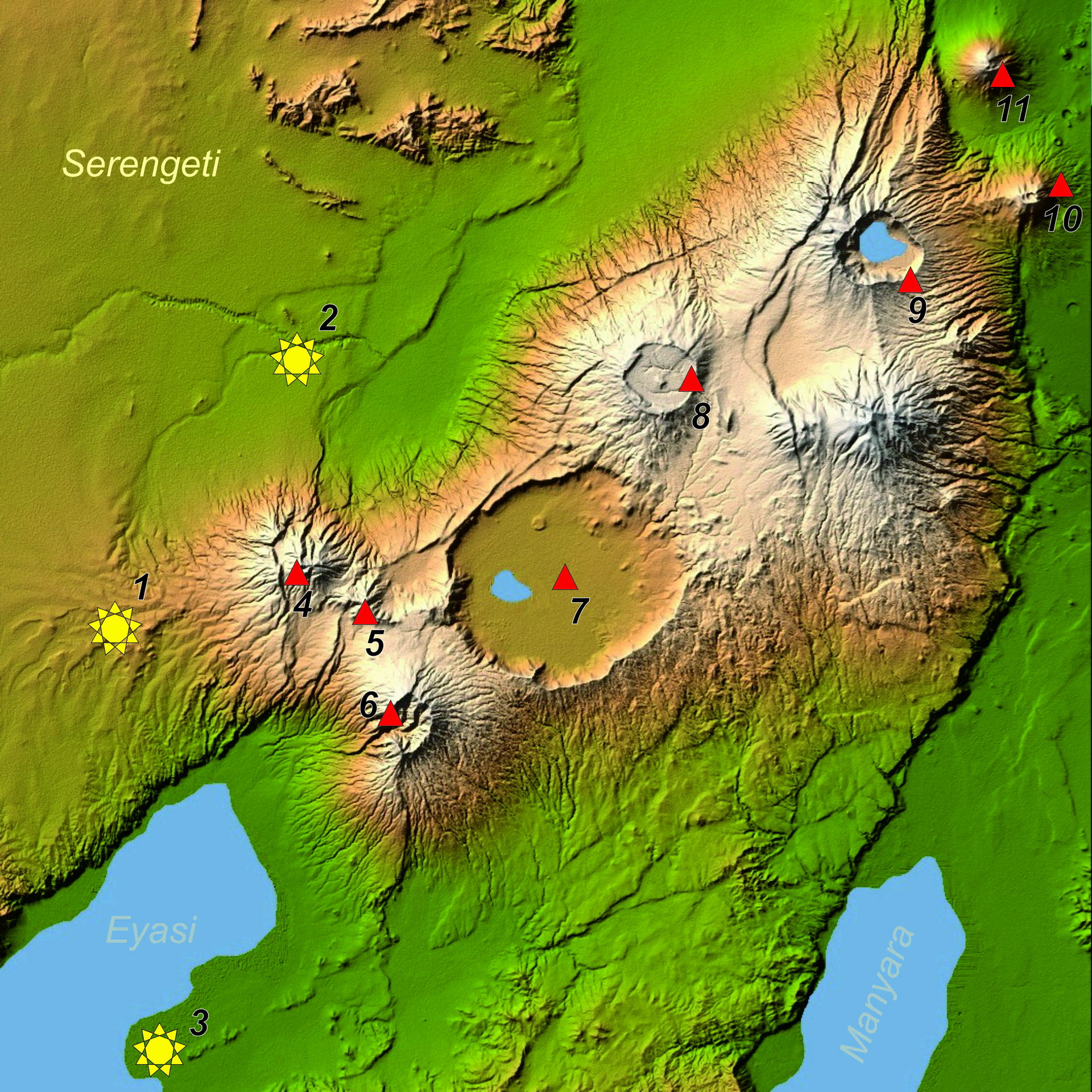 Tanzania paleoanthropological sites and volcanoes near Ngorongo…