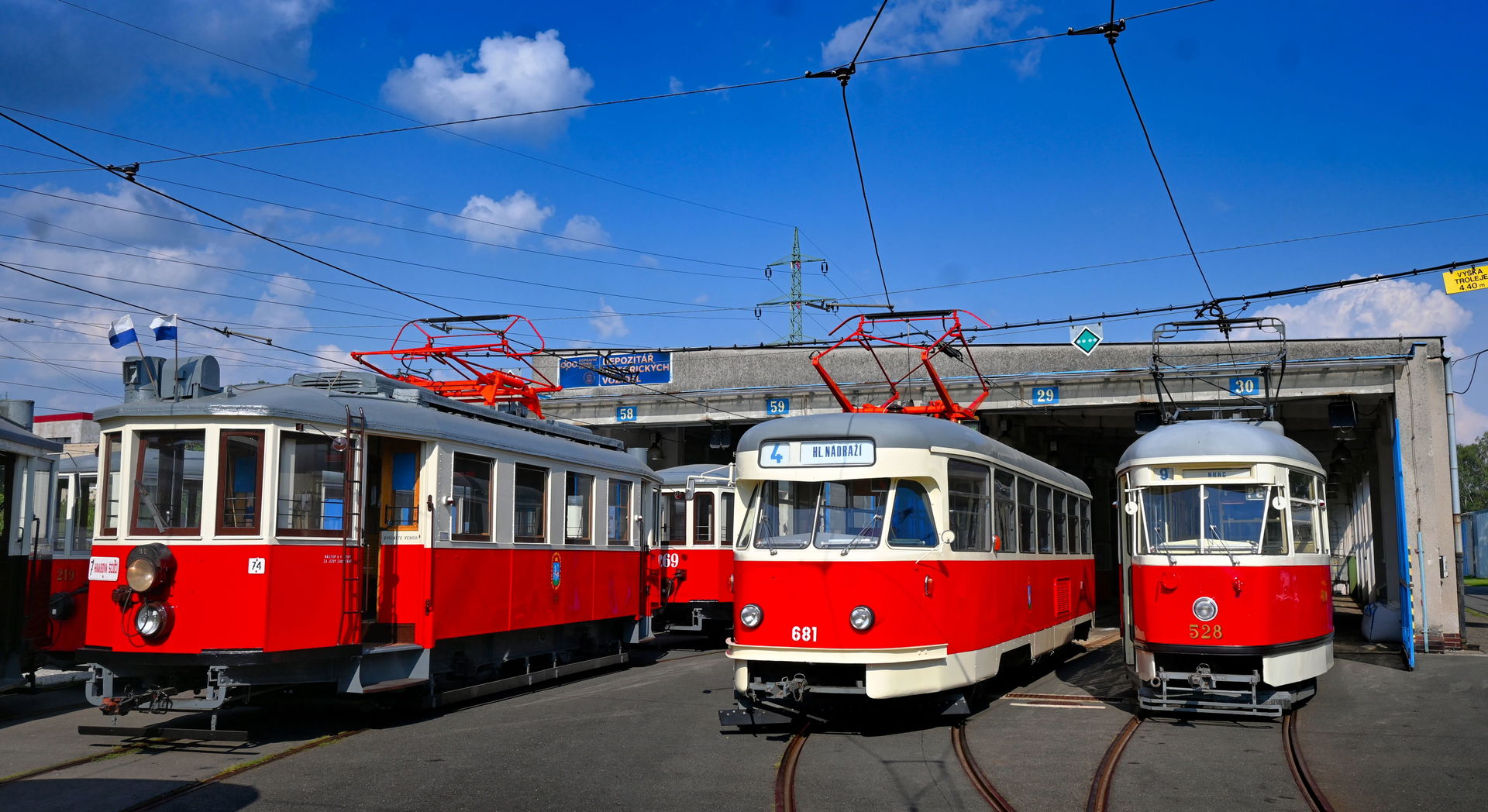 Ostrava red historical trams