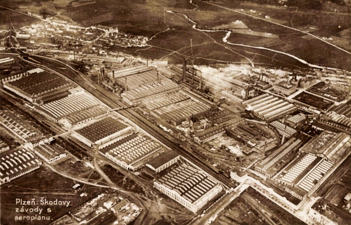 Pilsen. Škoda Works aerial view. Postcard by unknown author, se…