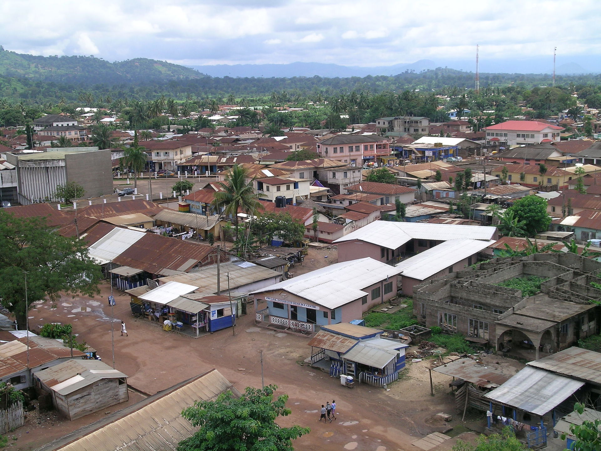 View of the center of Hohoe in Ghana.