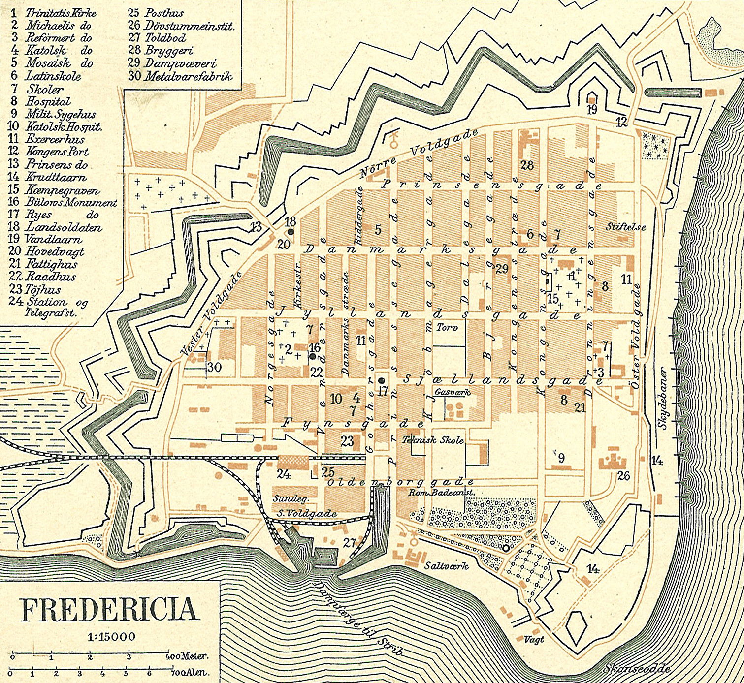 Map of Fredericia in  Vejle County in  Denmark