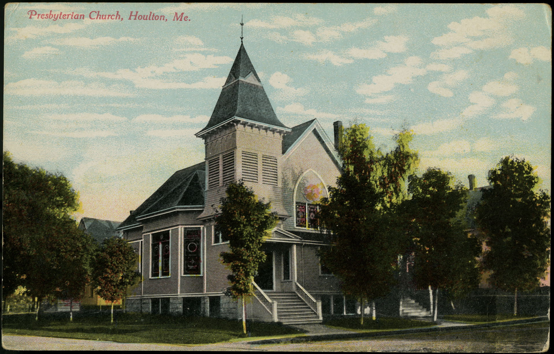 Presbyterian church in Houlton, Maine from a pre-1923 postcard
…