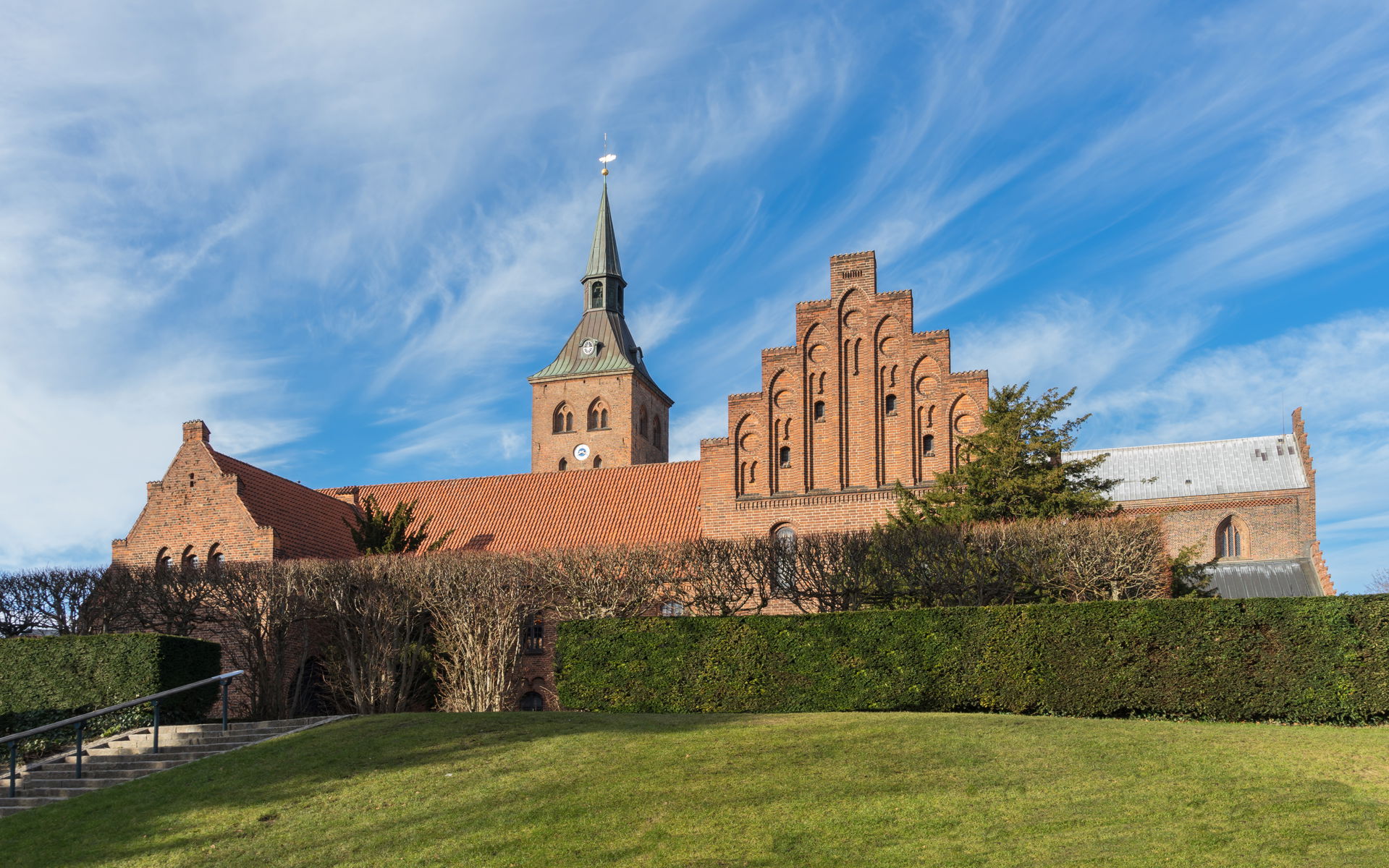 Buildings of the Sankt Kund's cathedral, side view, Odense, Den…