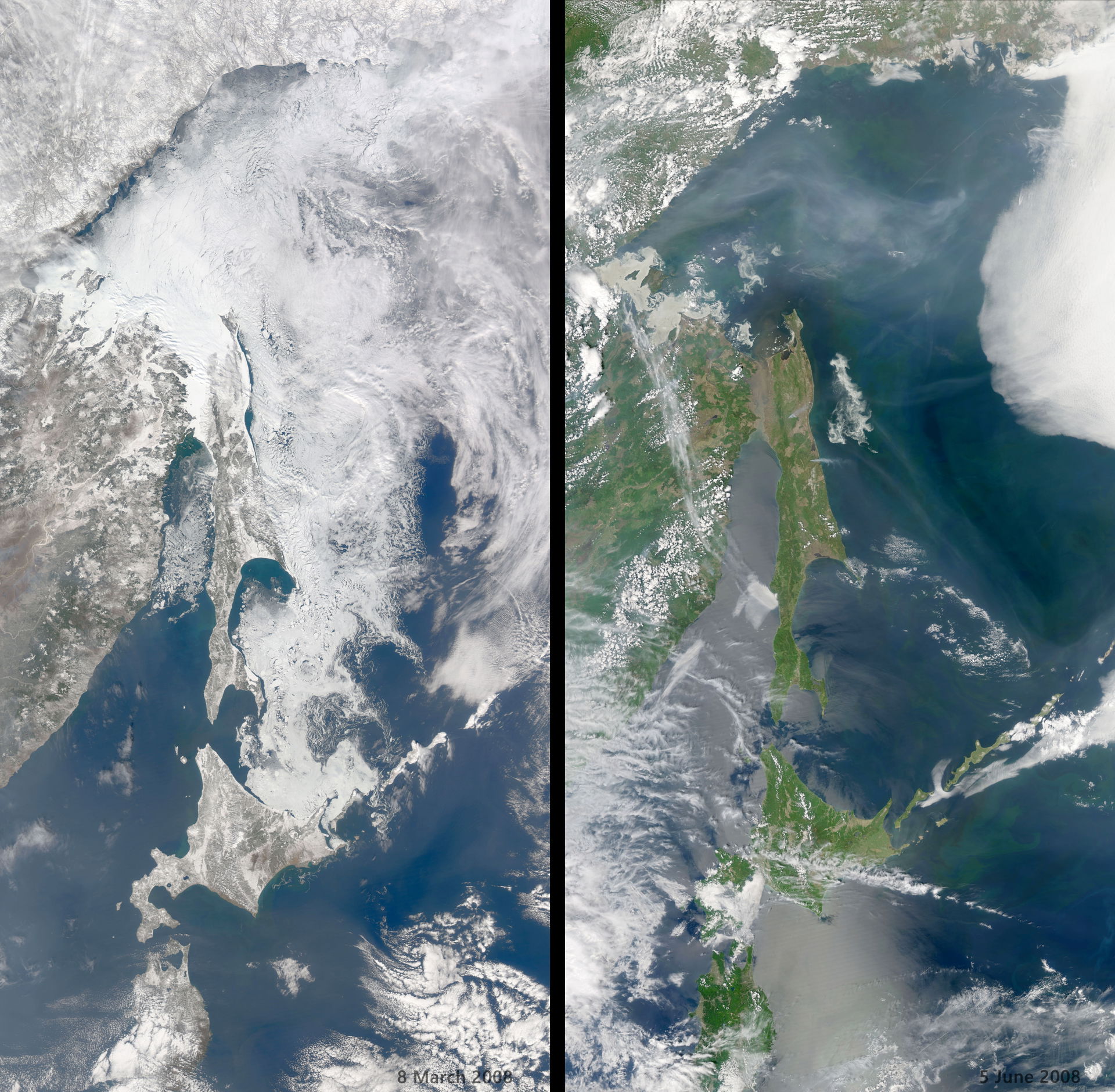 The Sea of Okhotsk in winter and summer 2008. The Sea of Okhots…