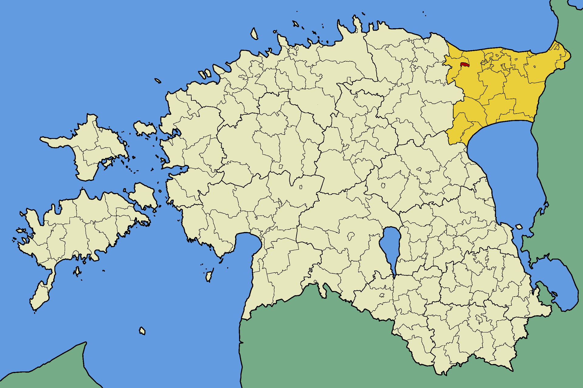 Map of Estonia with borders of municipalities (parishes). Ida-V…