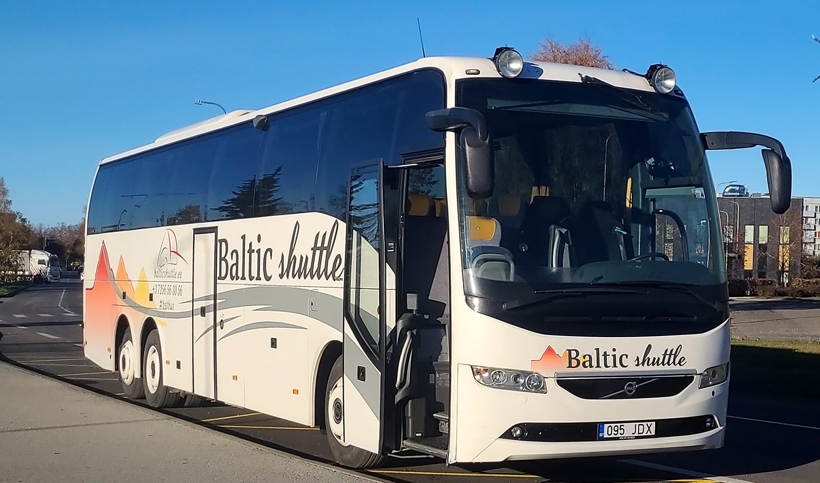 The bus of Baltic Shuttle OÜ transport company waits for passen…