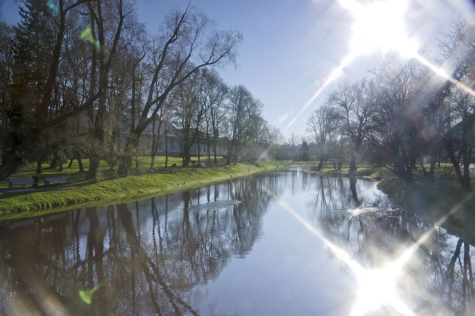 Rapla municipality. Rapla. Springtime sunrise on river.