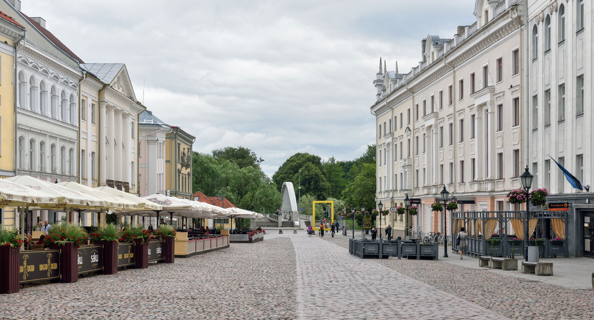 Town Hall Square in Tartu, Estonia, towards Kaarsild bridge.