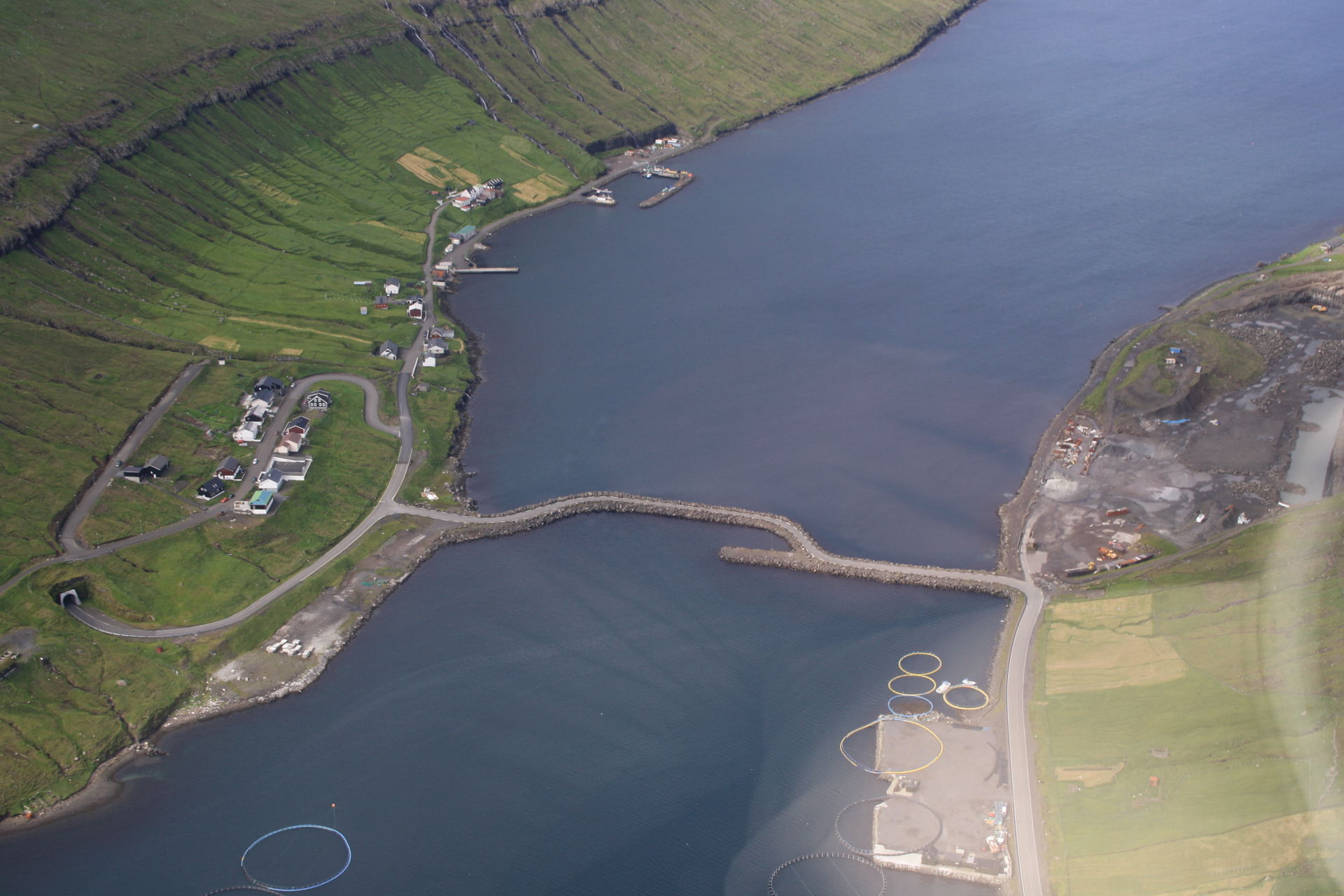 The dam between Borðoy (right) and Kunoy (left), Faroe Islands.…