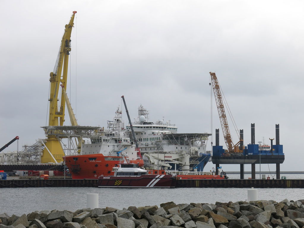 Two ships involved in construction of the natural gas pipeline …
