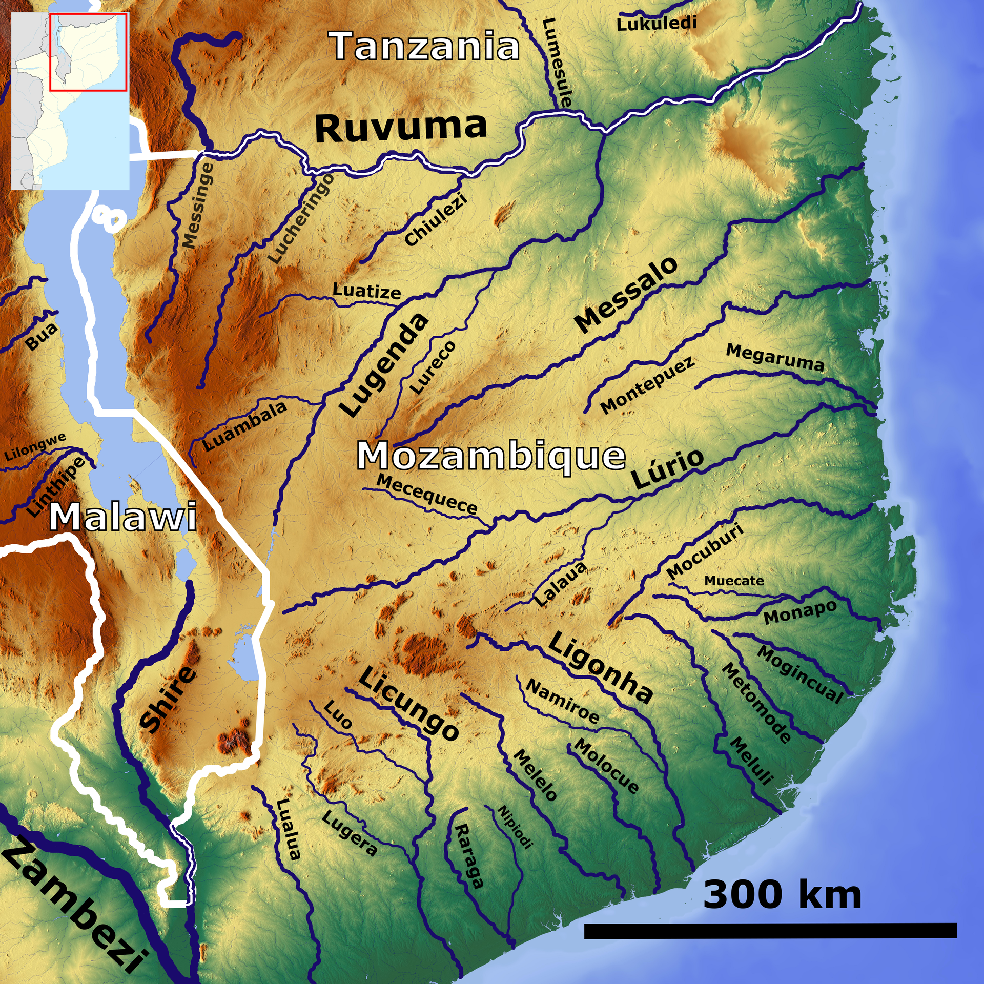 Rivers of the northern Mozambique_OSM. Based on US military map…