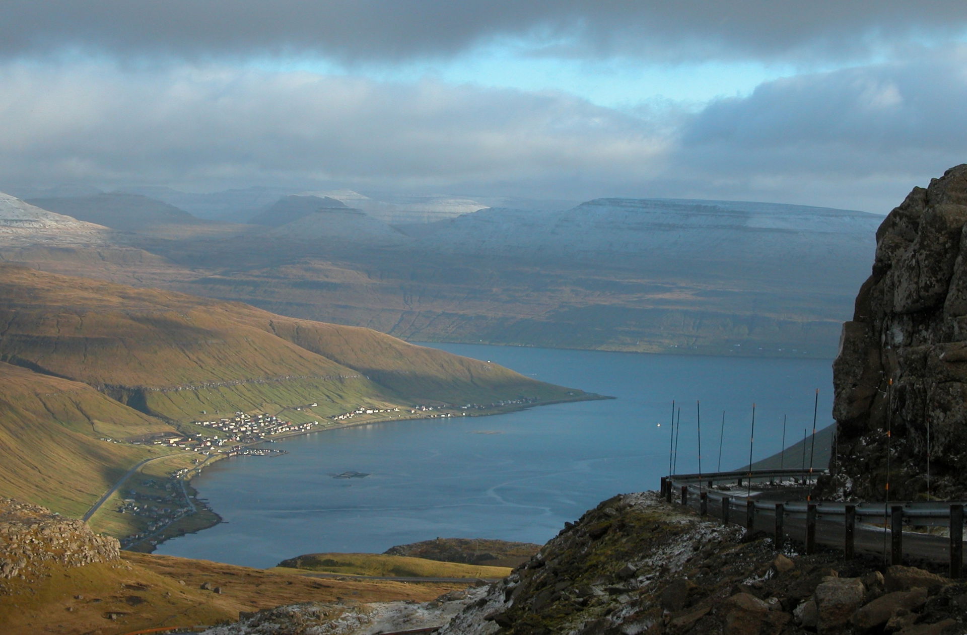 View from Sornfelli down on the Kollafjørdur and the town of Ko…