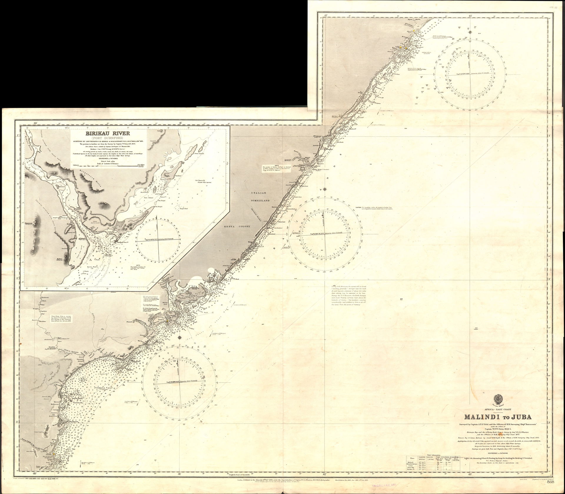 Nautical chart of Malindi to Juba. Surveyed by Captain A.T.E. V…