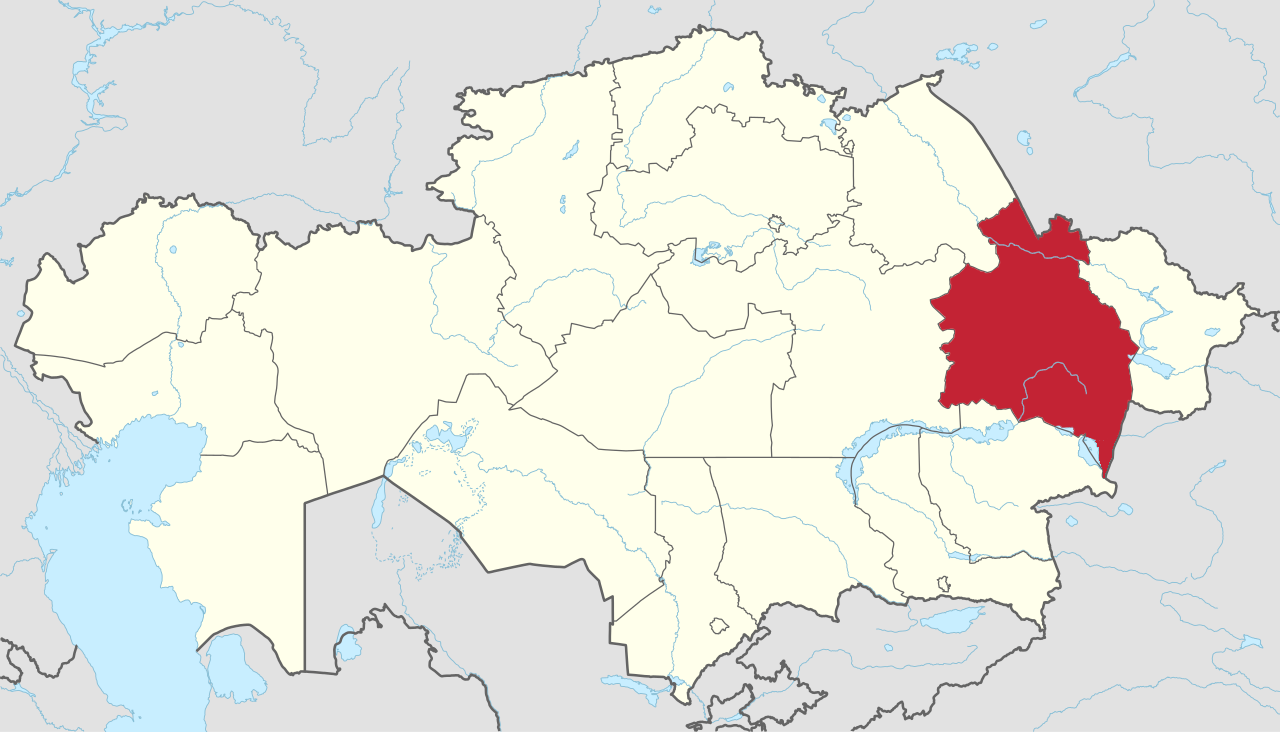 Map of Kazakhstan, Abai Region highlighted in red
