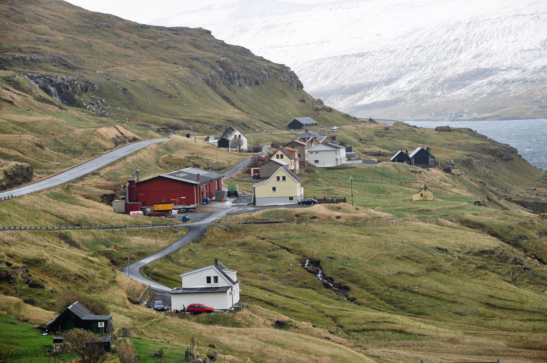 Faroe Islands, Eysturoy, view of Ljósá, looking south, with the…