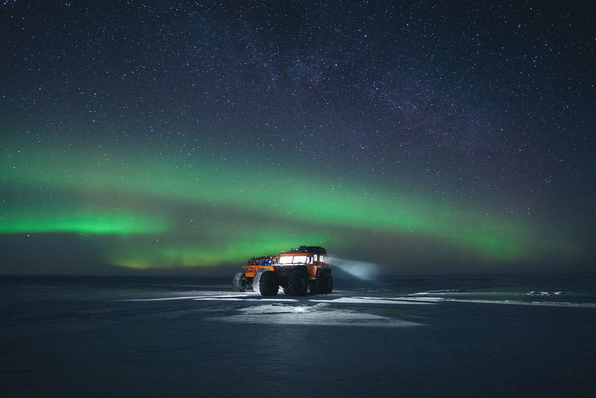 Aurora over TREKOLs. Egvekinot. Chukotka Autonomous Okrug. Russ…