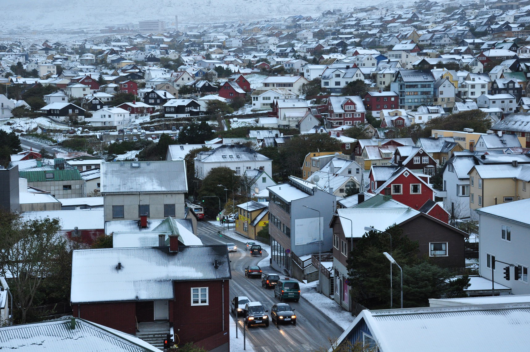 View over central Tórshavn (looking into Bøkjarabrekka street, …
