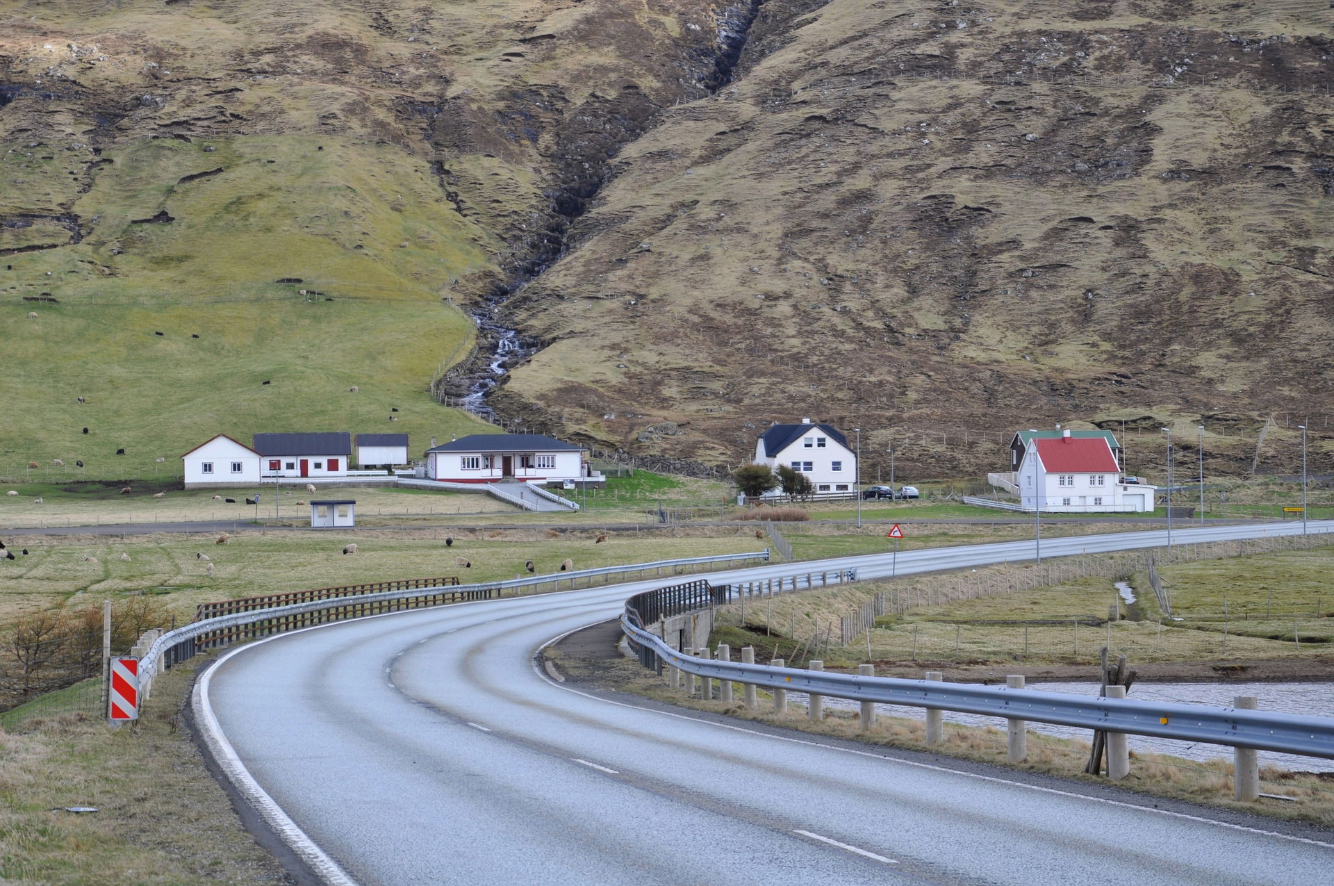Main road No. 11 at Vatnsoyrar (on Vágar island, Faroe Islands).