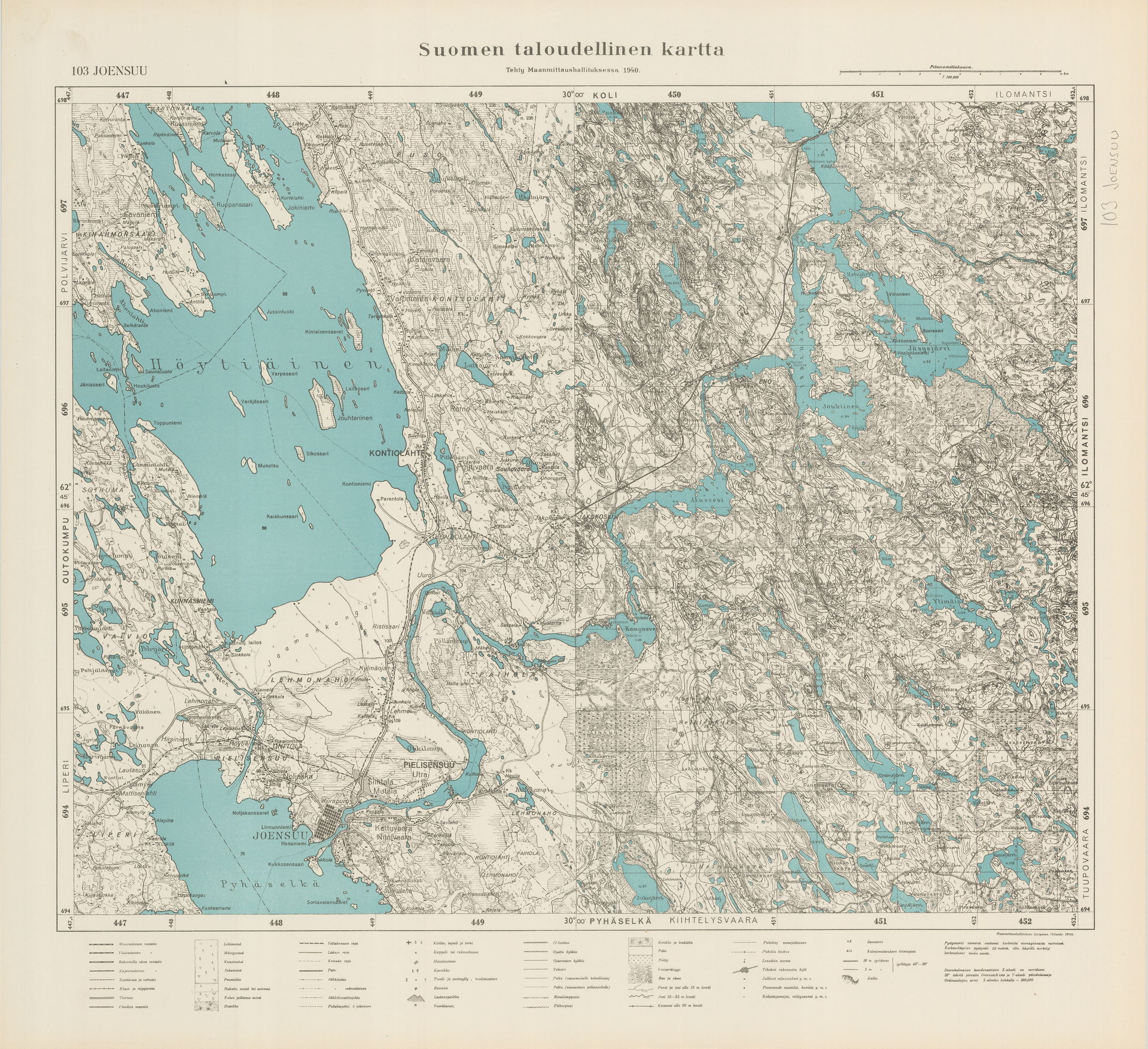 Suomen taloudellinen kartta 1:100 000 Joensuu 103 1940