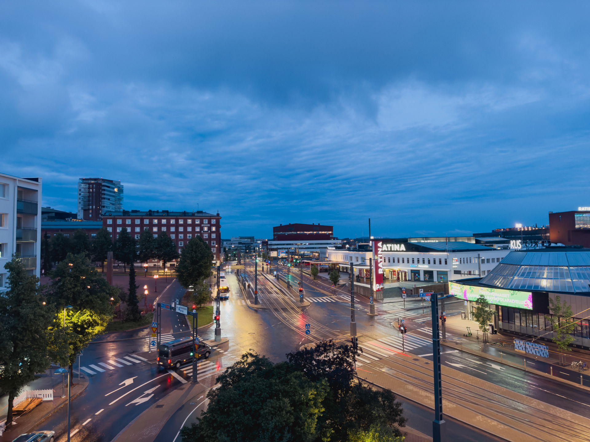 A landscspe photo of Tampere Centrum, showing the biggest shopp…