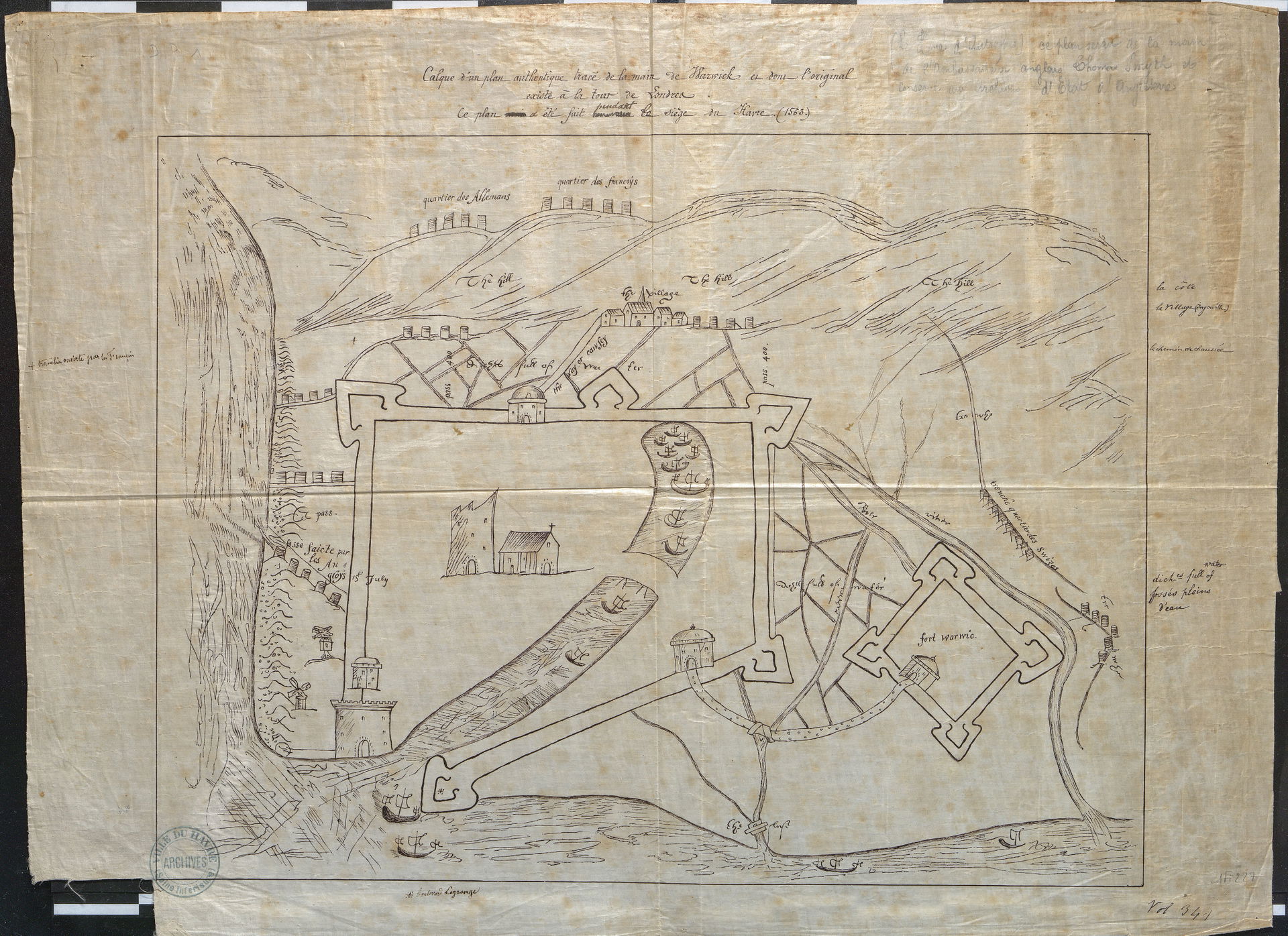 Plan du Havre, daté du 15 juillet 1563. Elle représente les for…