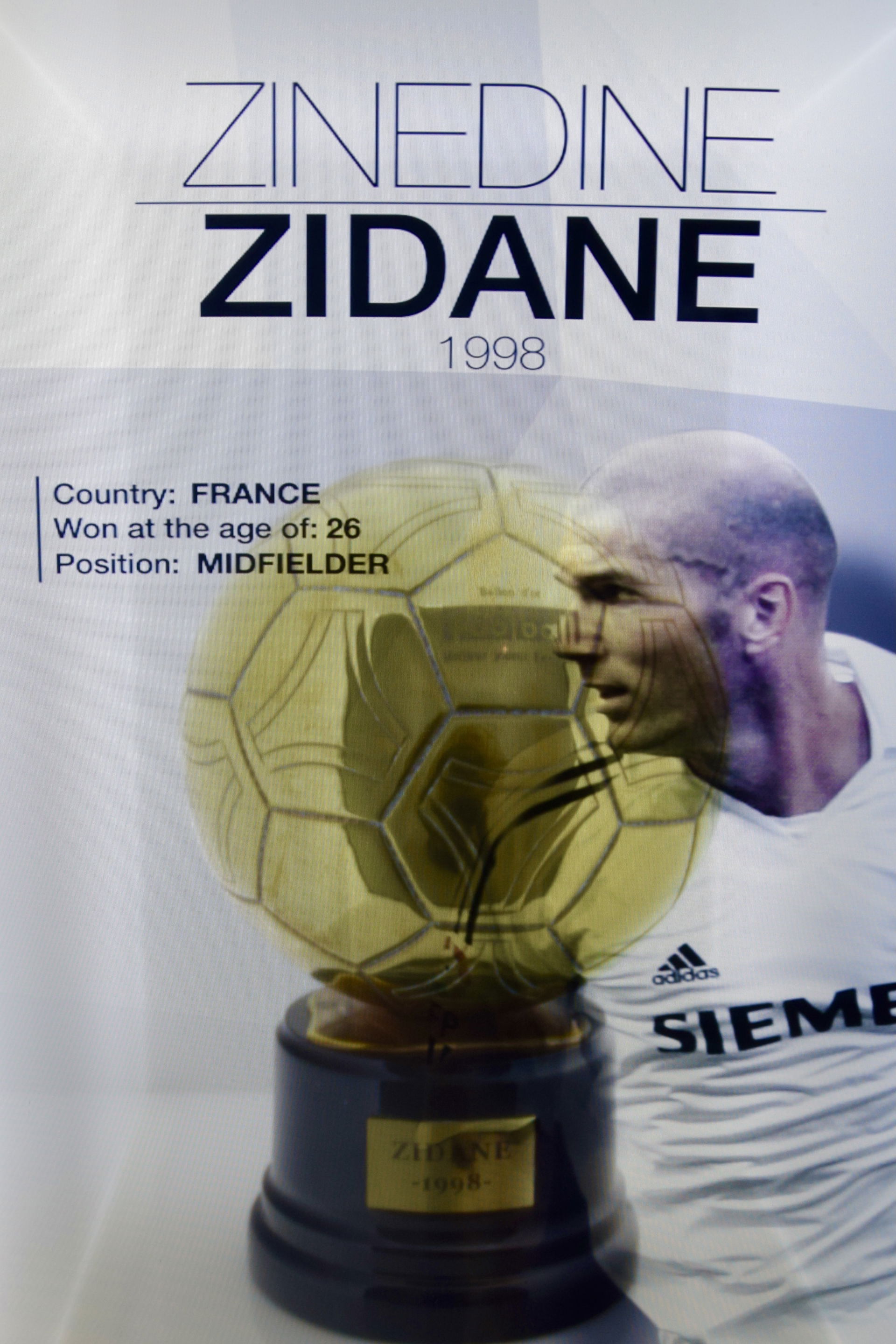 Zinedine Zidane's 1998 Ballon d'Or trophy display in Real Madri…