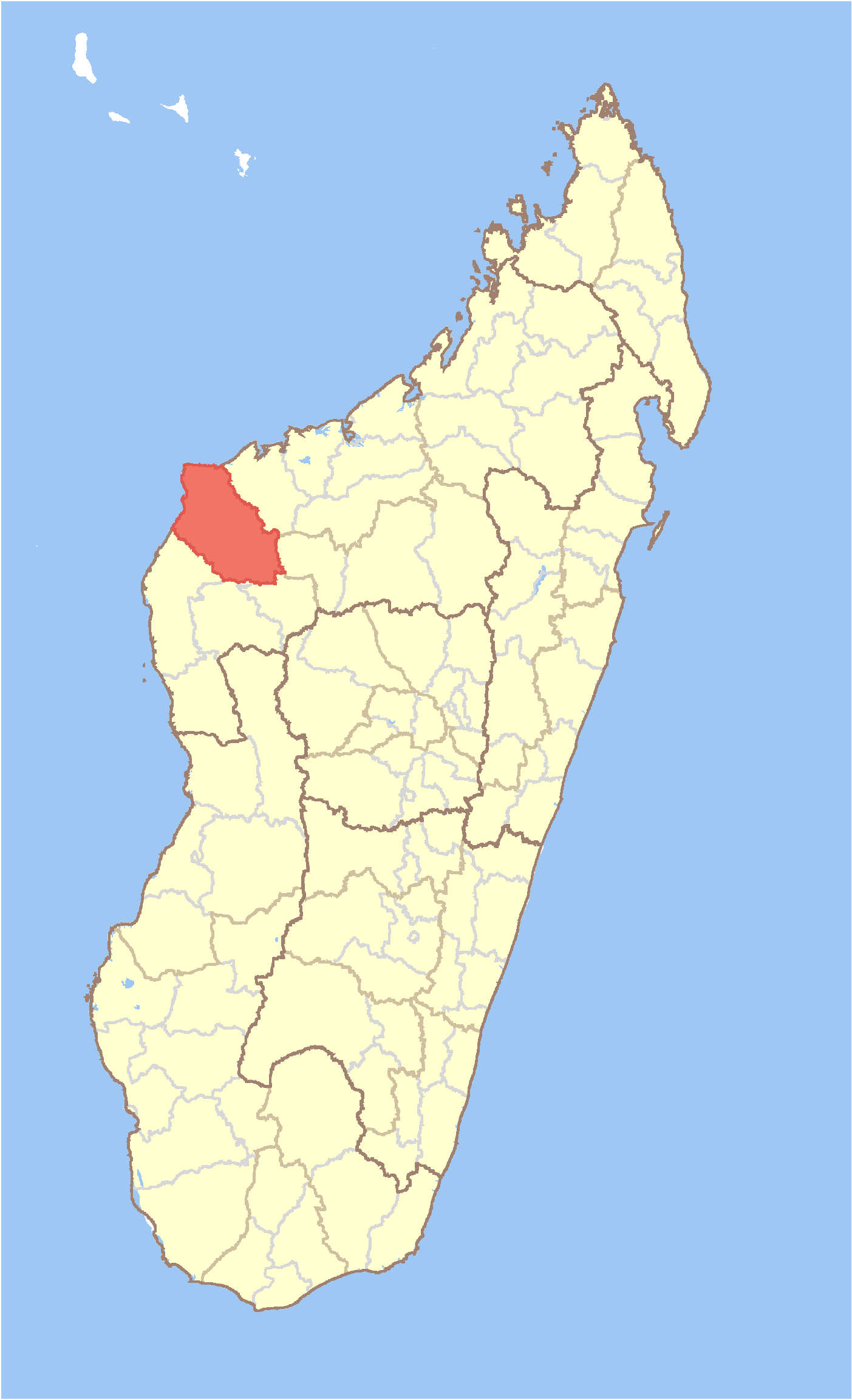 Map of Madagascar with Besalampy District highlighted