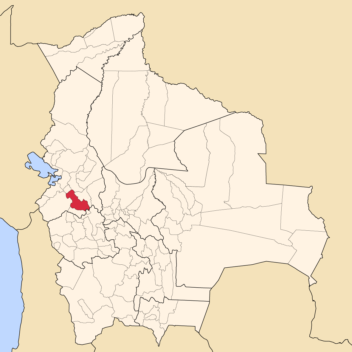 Map of Bolivia showing Aroma province, La Paz