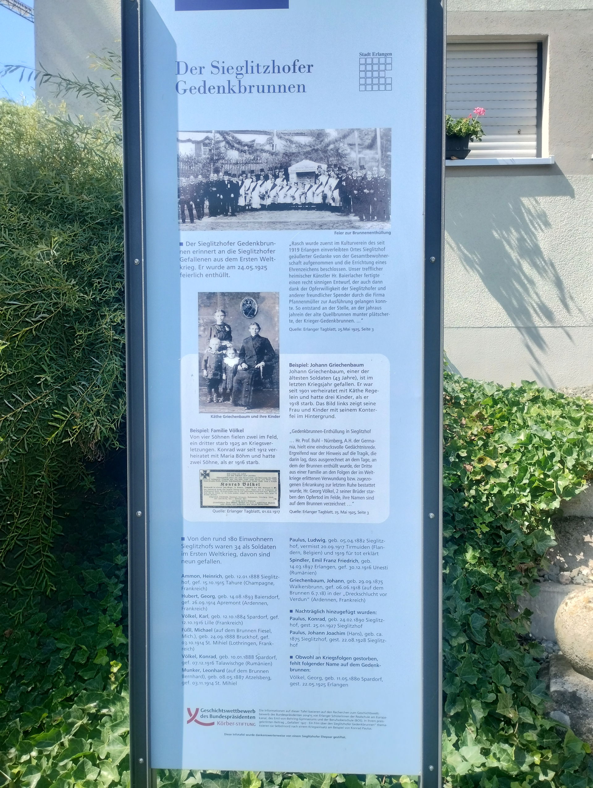 Erlangen Sieglitzhof Gedenk-Brunnen - Informationstafel