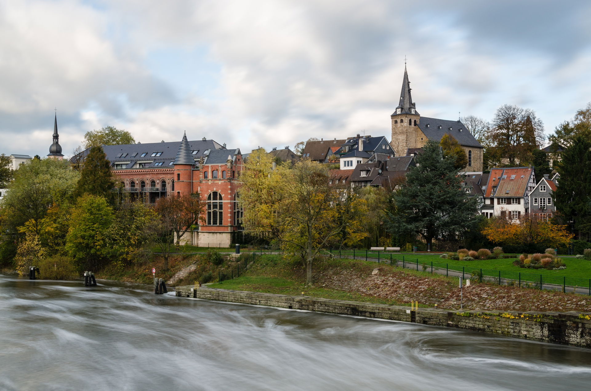 View from the Ruhr Bridge ("Ruhrbrücke") on the historic center…
