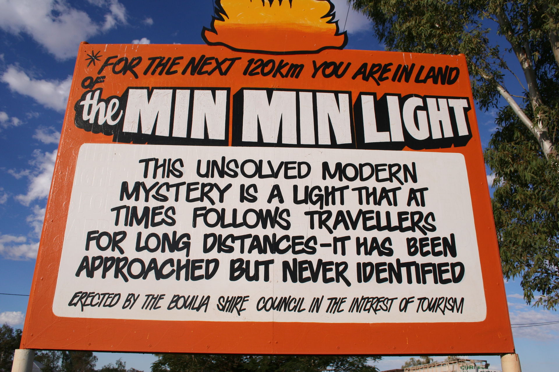 Min Min sign in Boulia, outback Queensland, Australia