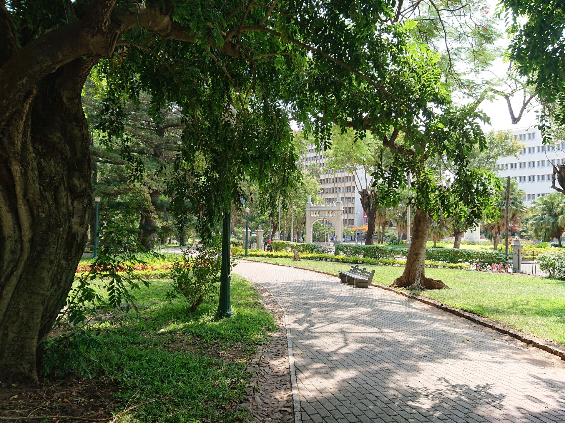 Inside Tunduru Gardens in Maputo. The entrance gate can be seen…