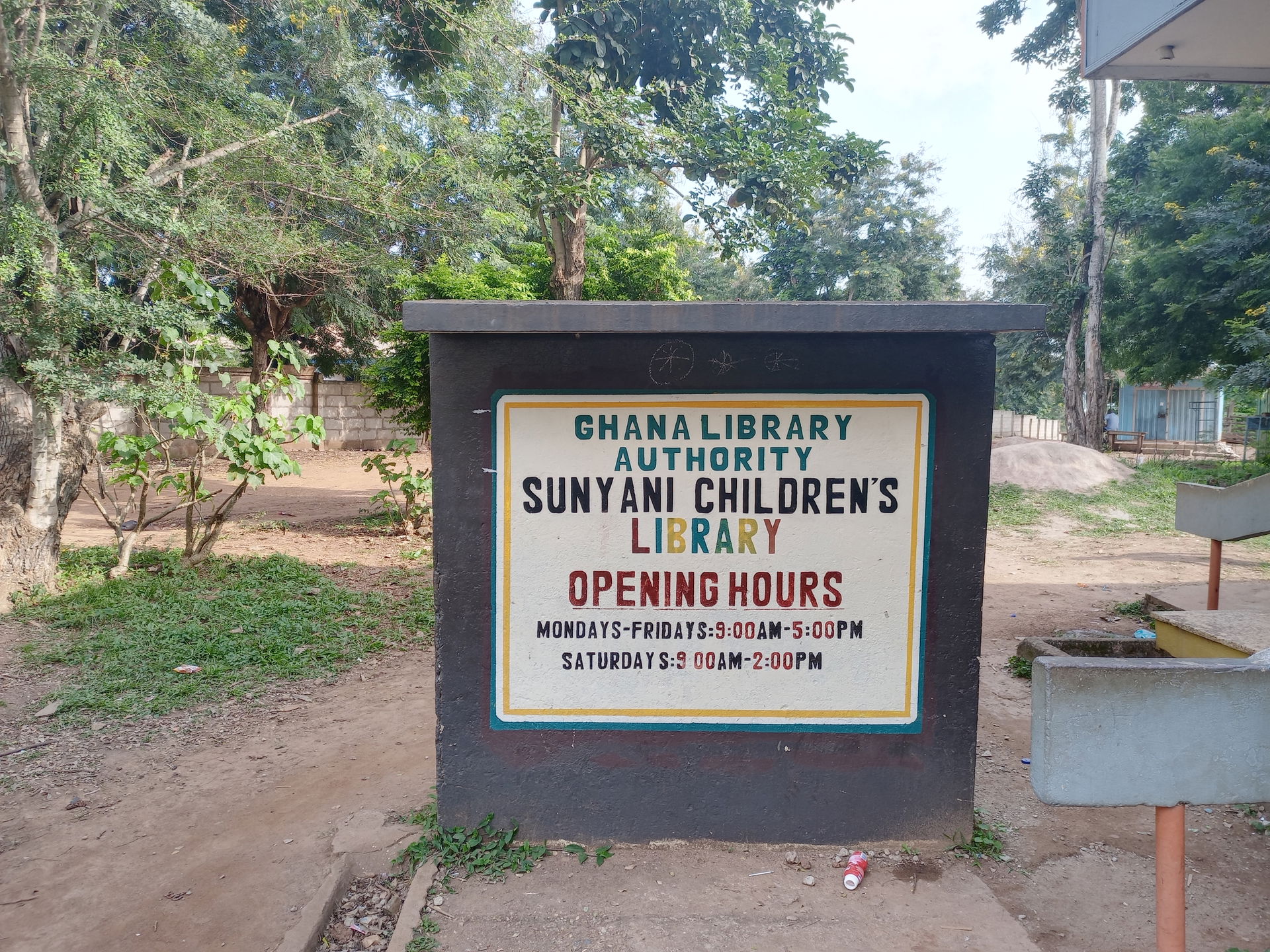 The sign post in front of the Sunyani Children's Library
