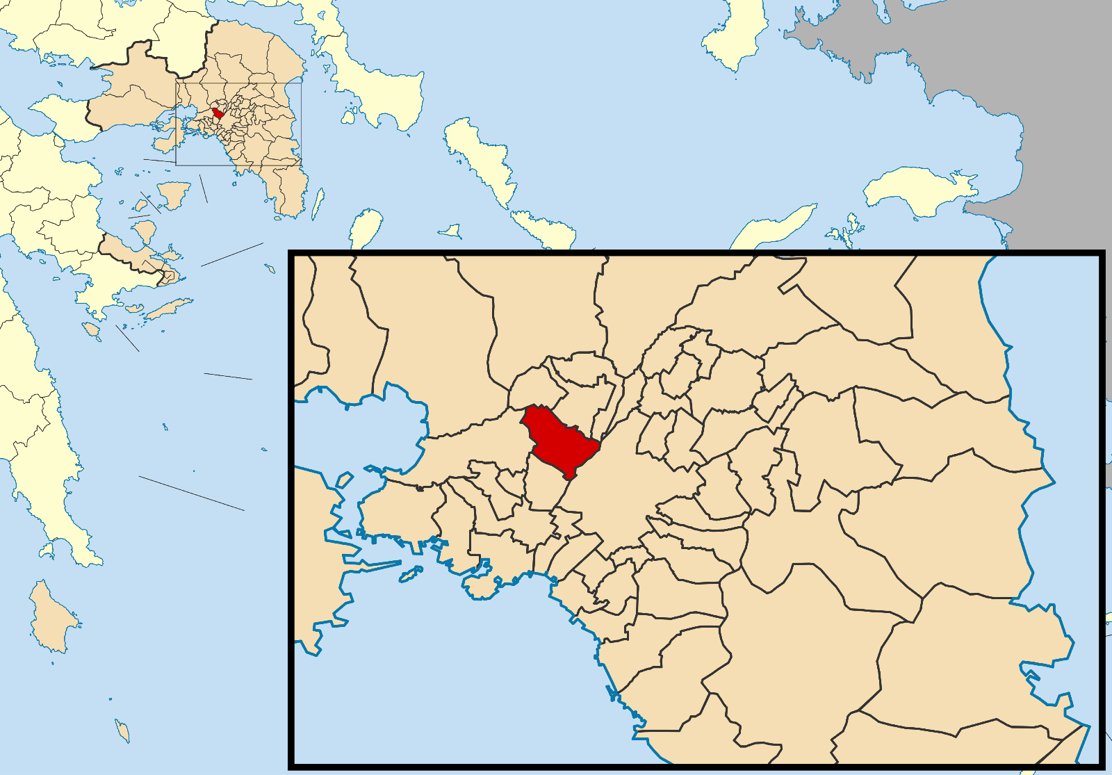 Locator map for Peristeri municipality in Greek region Attica (…