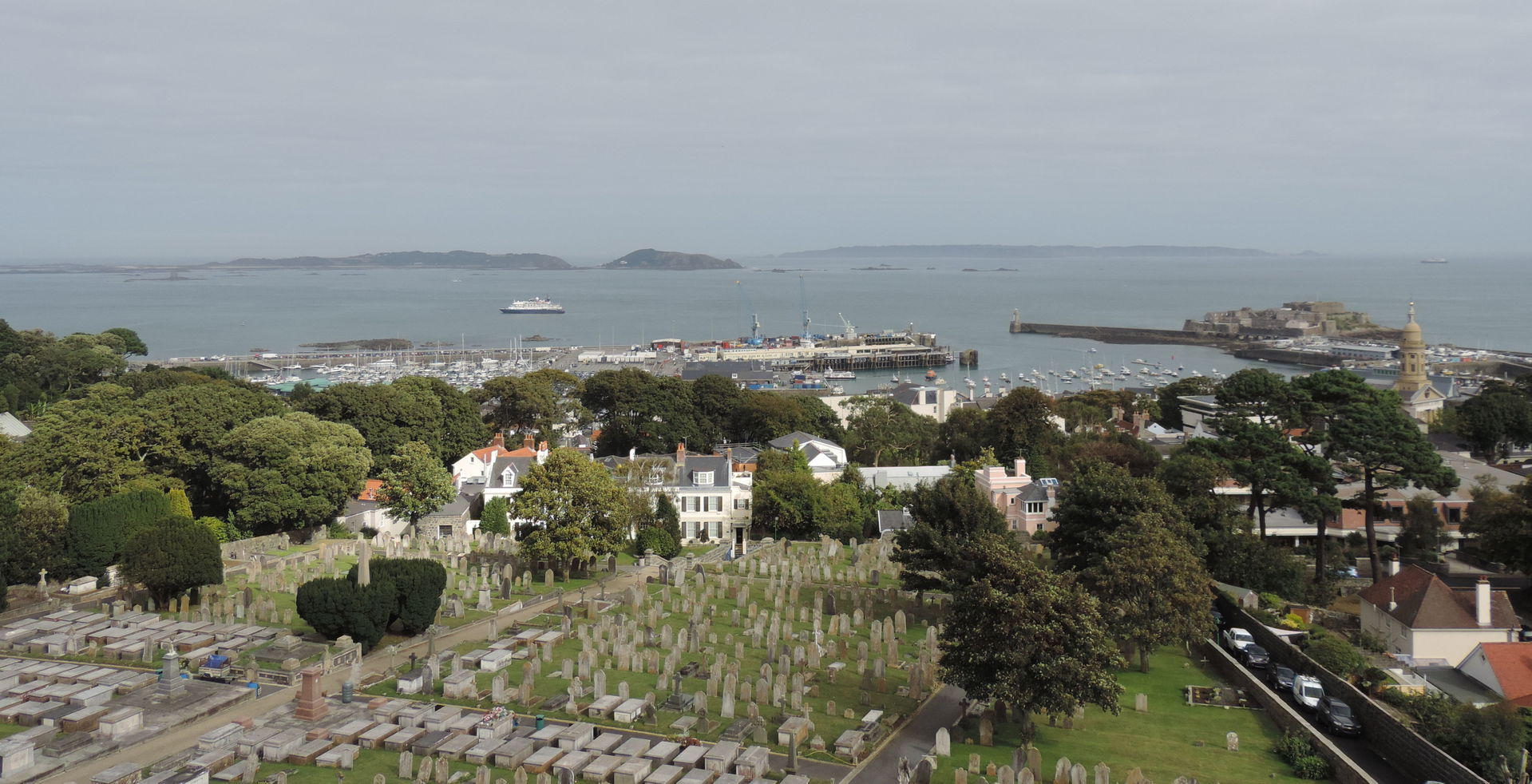 View over Saint Peter Port, Guernsey, towards the sea and harbo…